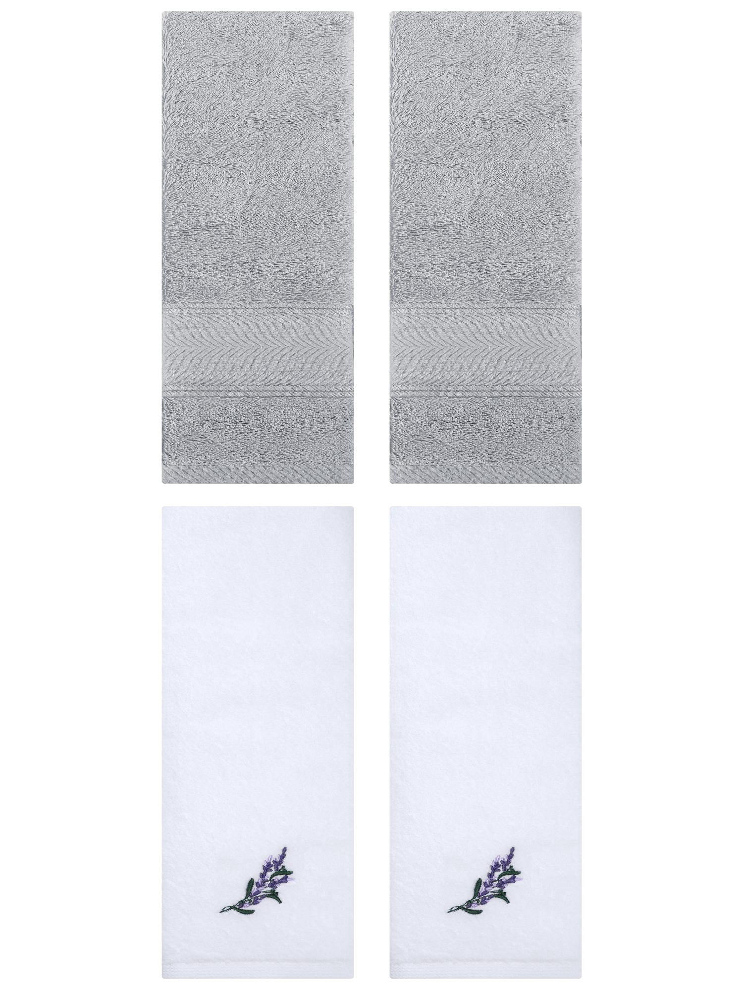 Unique Bargains 4 Pcs Striped Hand Towel Set Light Grey/White 14" x 30"/13" x 29"