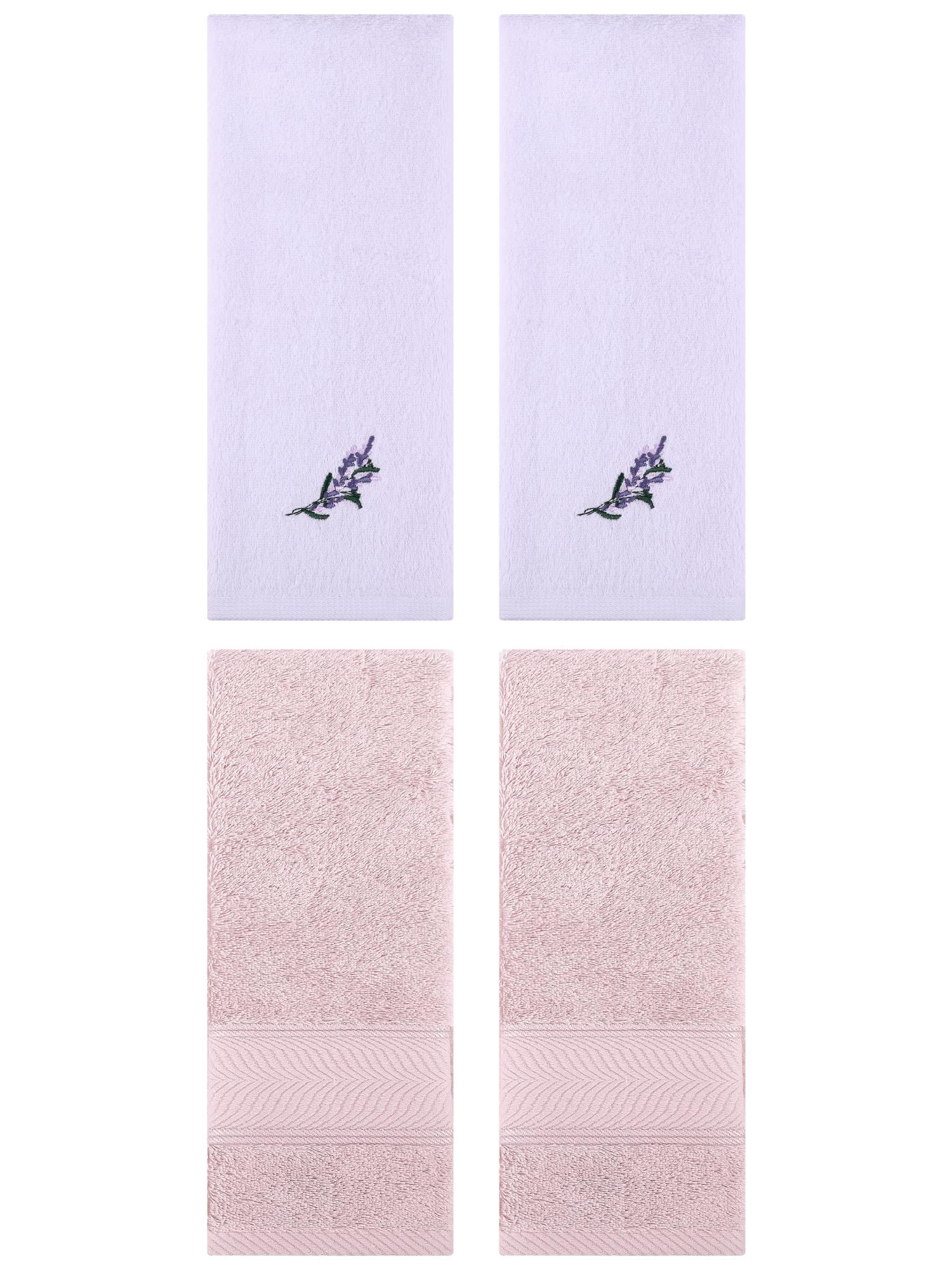 Unique Bargains 4 Pcs Striped Hand Towel Set Light Pink/Purple 14" x 30"/13" x 29"