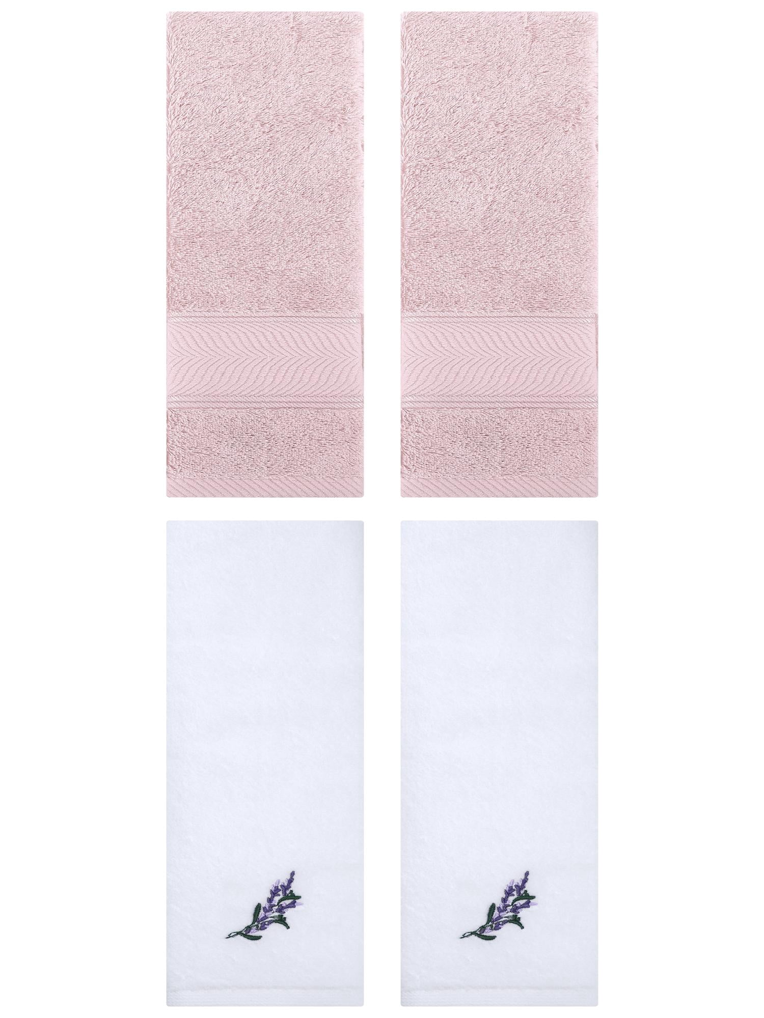 Unique Bargains 4 Pcs Striped Hand Towel Set Light Pink/White 14" x 30"/13" x 29"