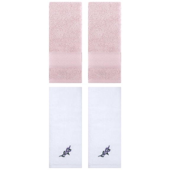 Unique Bargains 4 Pcs Striped Hand Towel Set Light Pink/White 14" x 30"/13" x 29"