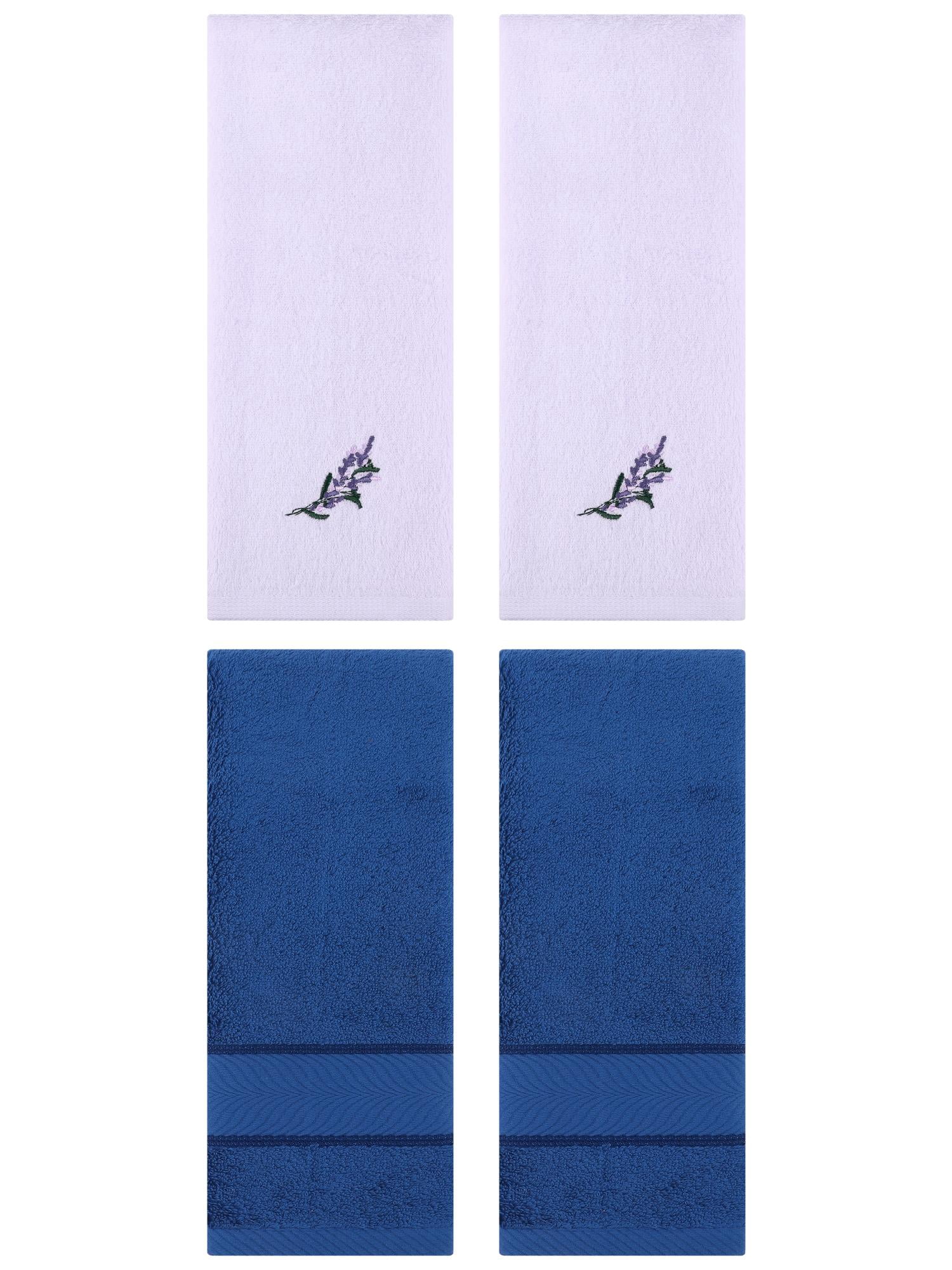 Unique Bargains 4 Pcs Striped Hand Towel Set Navy Blue/Purple 14" x 30"/13" x 29"