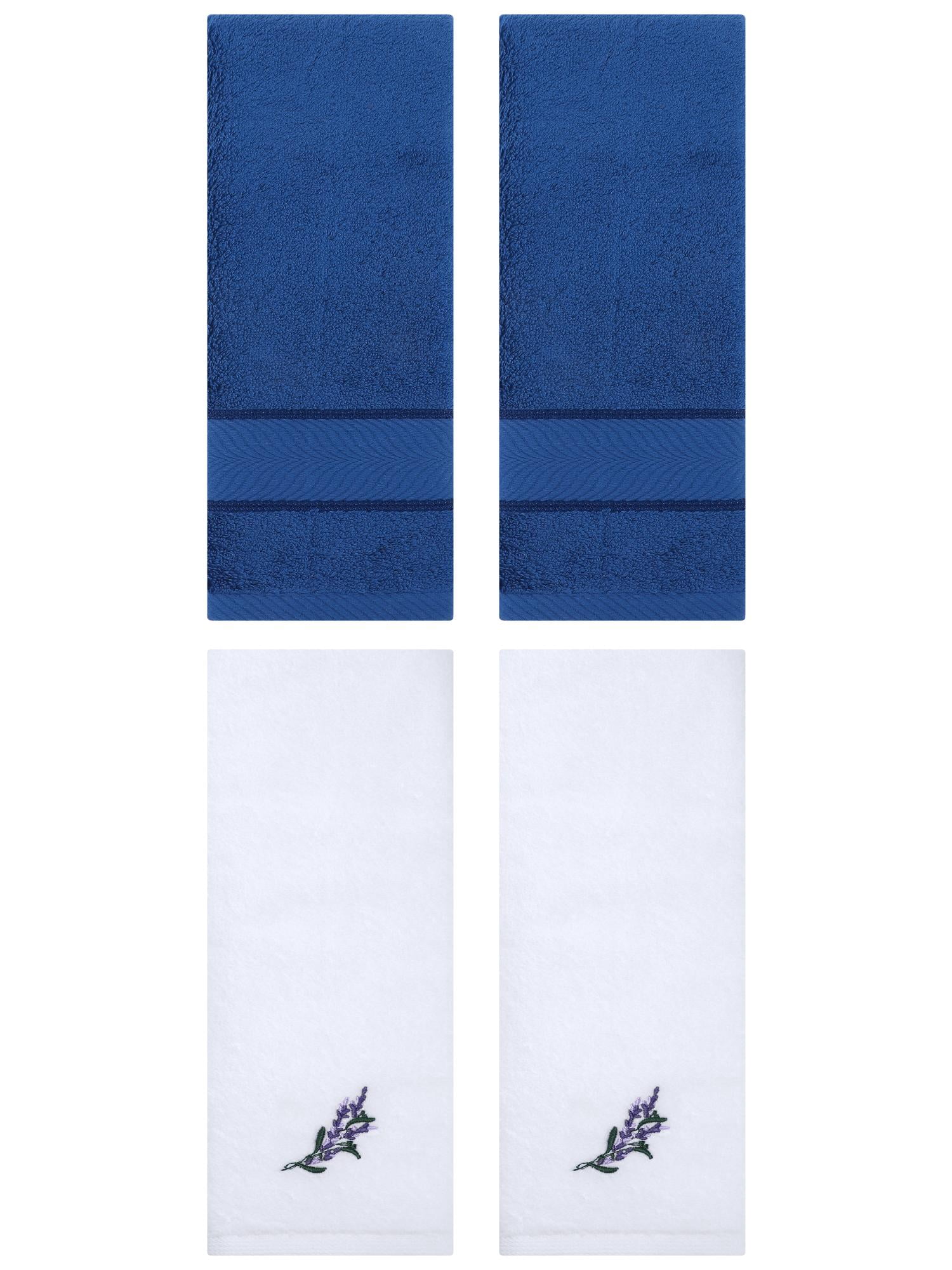 Unique Bargains 4 Pcs Striped Hand Towel Set Navy Blue/White 14" x 30"/13" x 29"