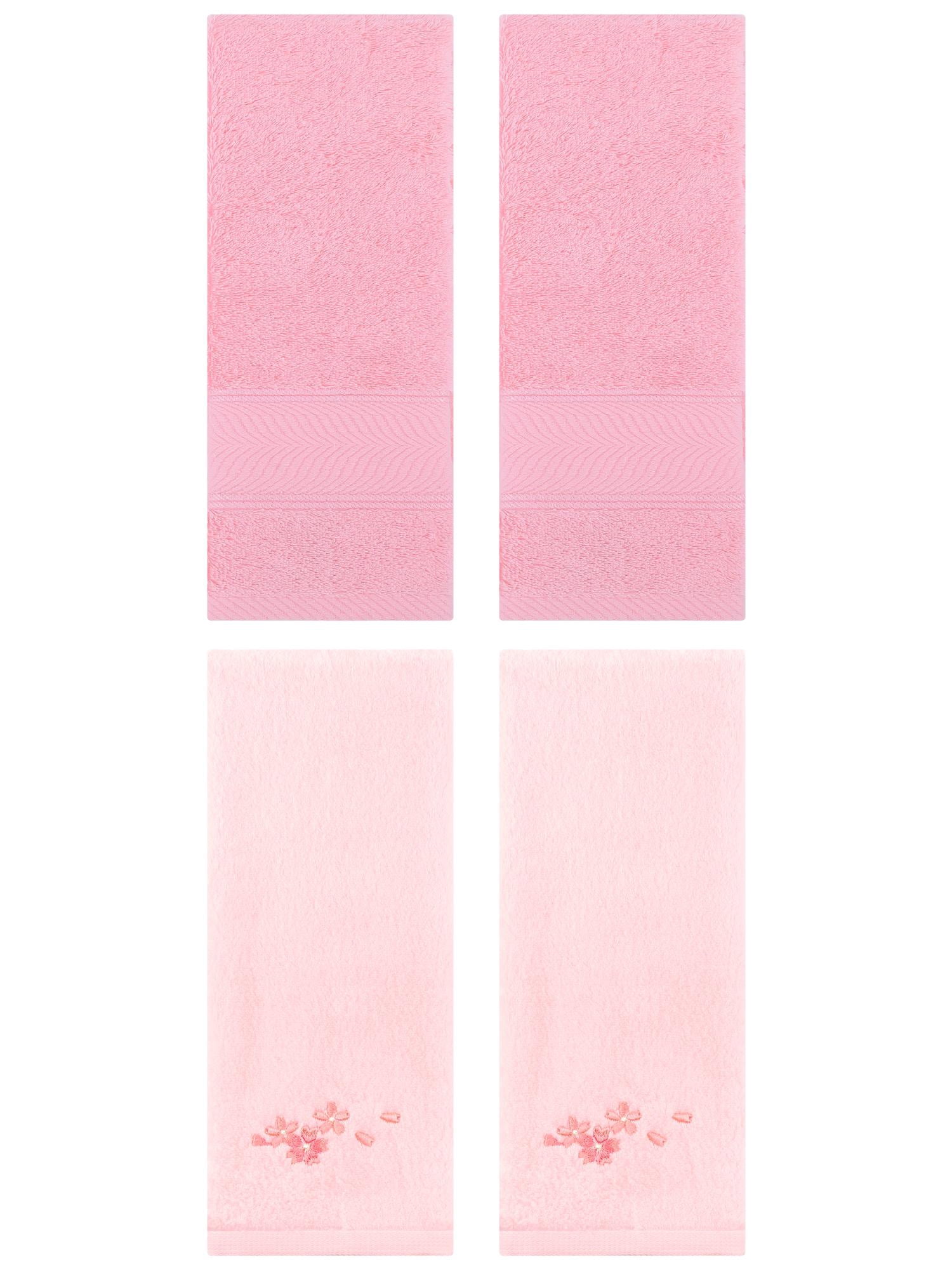 Unique Bargains 4 Pcs Striped Hand Towel Set Pink 14" x 30"/13" x 29"