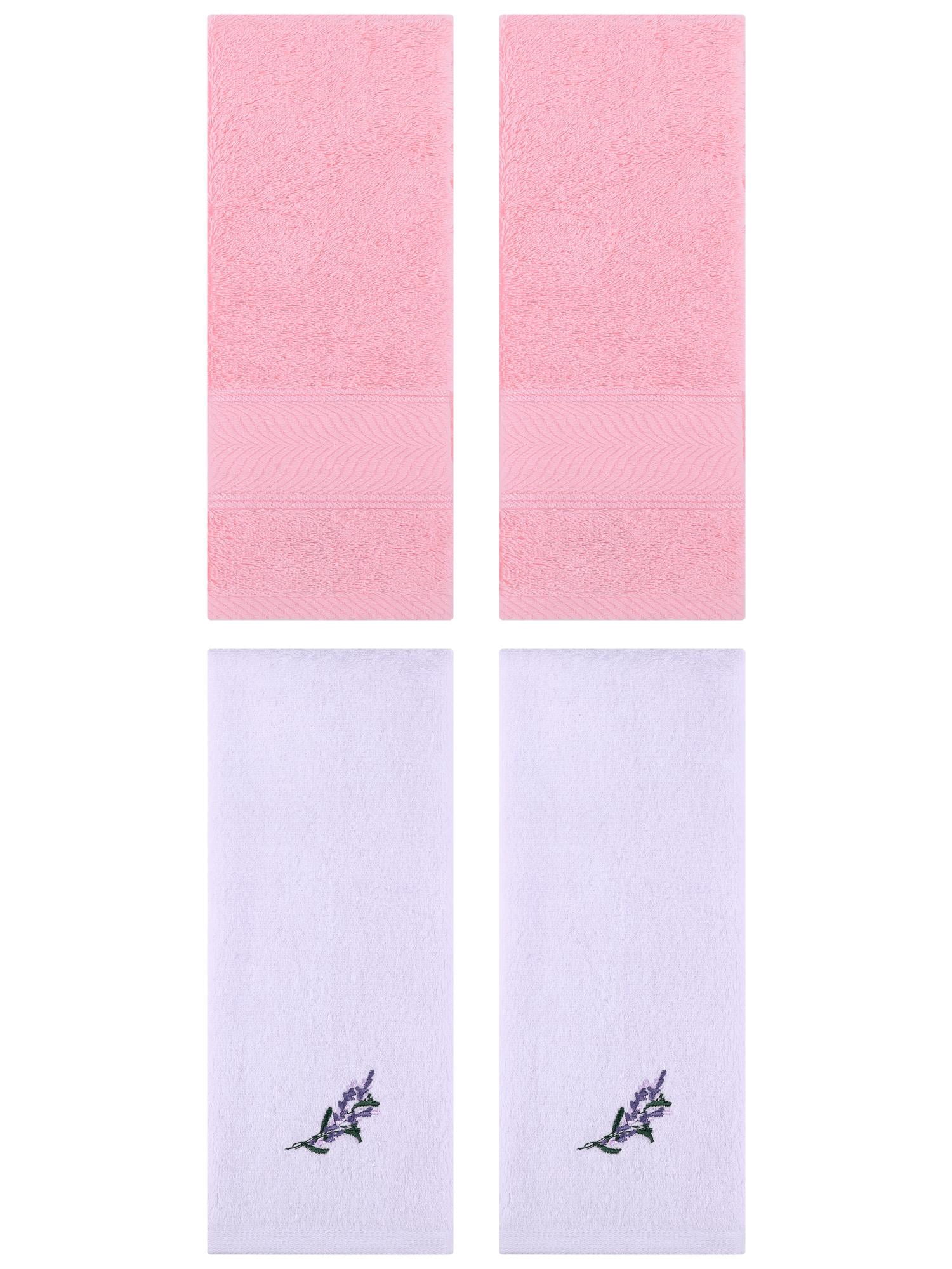 Unique Bargains 4 Pcs Striped Hand Towel Set Pink/Purple 14" x 30"/13" x 29"