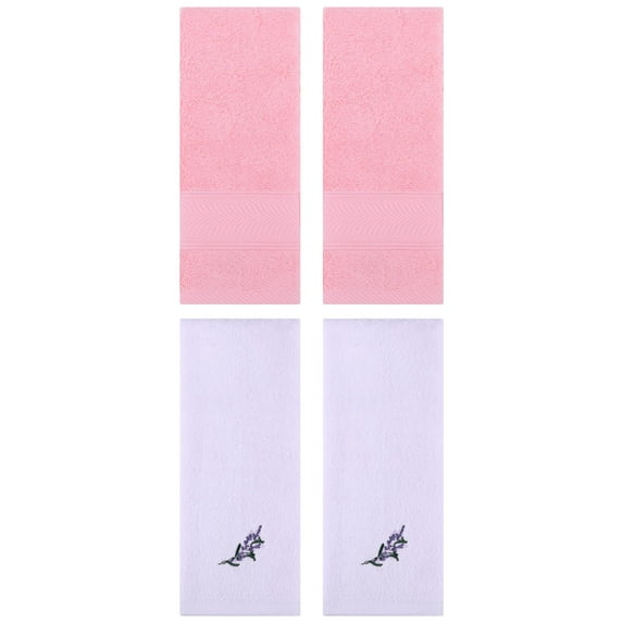 Unique Bargains 4 Pcs Striped Hand Towel Set Pink/Purple 14" x 30"/13" x 29"