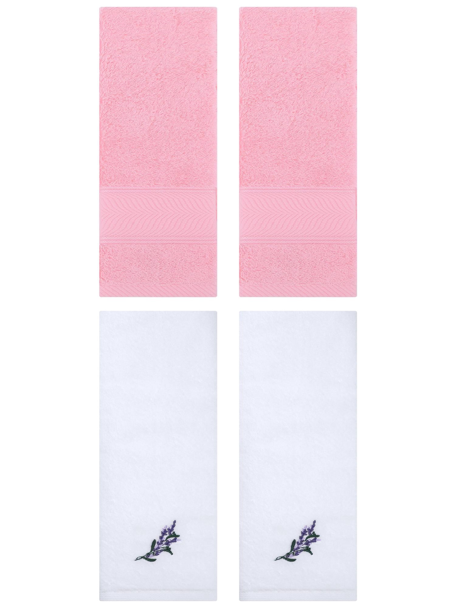 Unique Bargains 4 Pcs Striped Hand Towel Set Pink/White 14" x 30"/13" x 29"