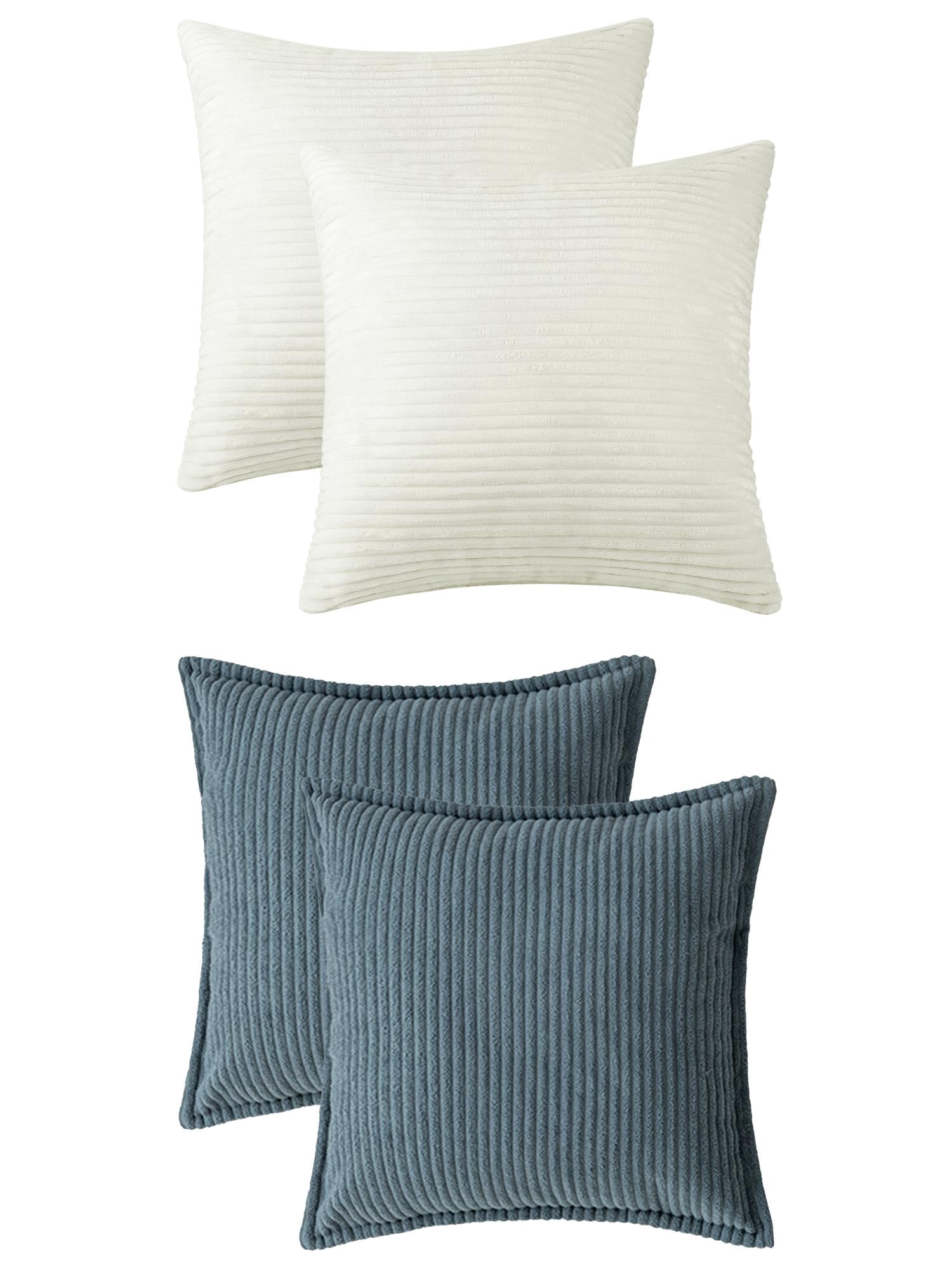 Unique Bargains 4 Pcs Striped Modern Couch Sofa Pillow Covers Beige/Dark Blue