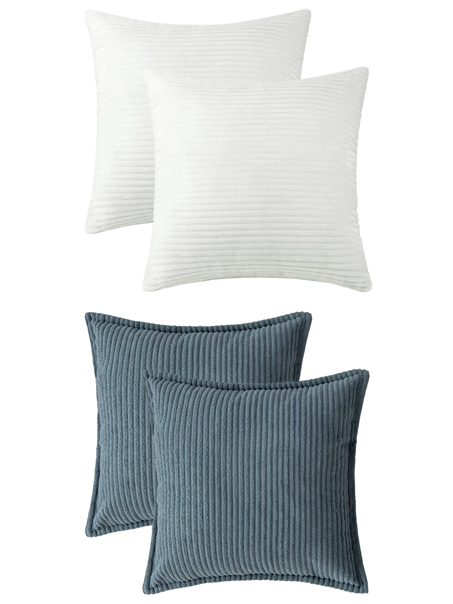 Unique Bargains 4 Pcs Striped Modern Couch Sofa Pillow Covers White/Dark Blue