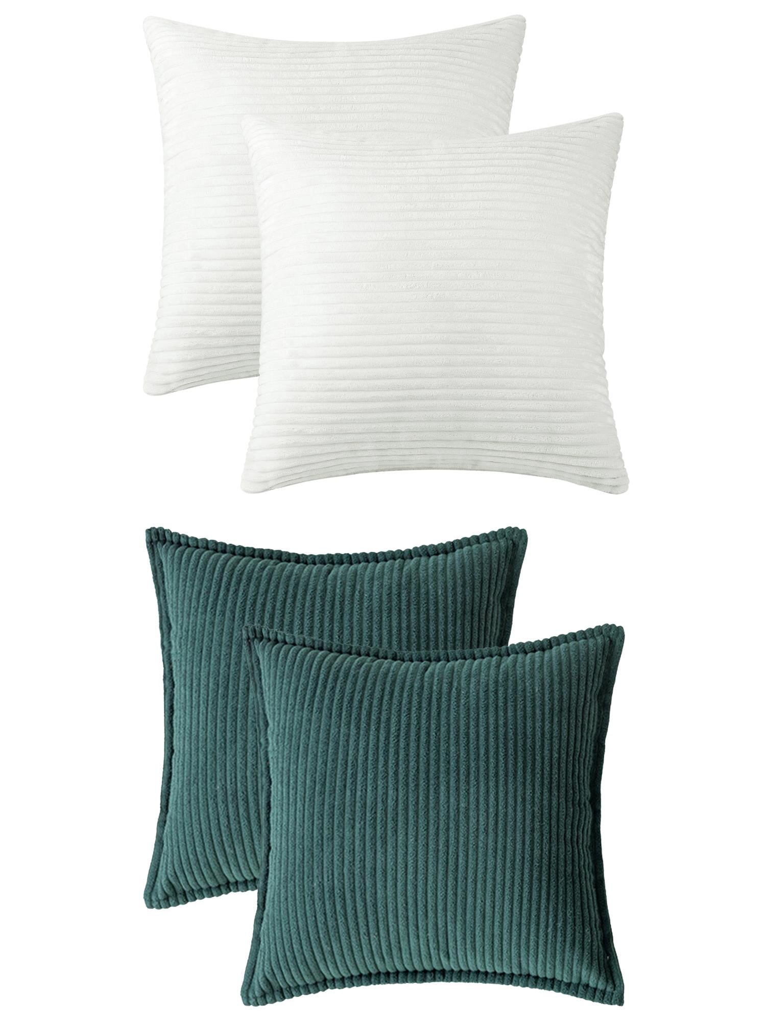 Unique Bargains 4 Pcs Striped Modern Couch Sofa Pillow Covers White/Dark Green