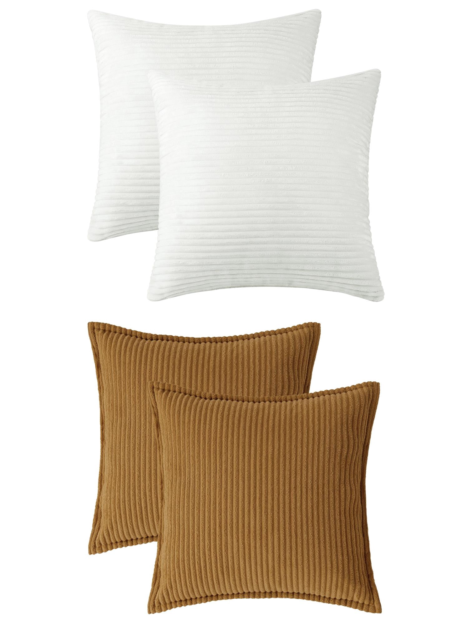 Unique Bargains 4 Pcs Striped Modern Couch Sofa Pillow Covers White/Dark Yellow