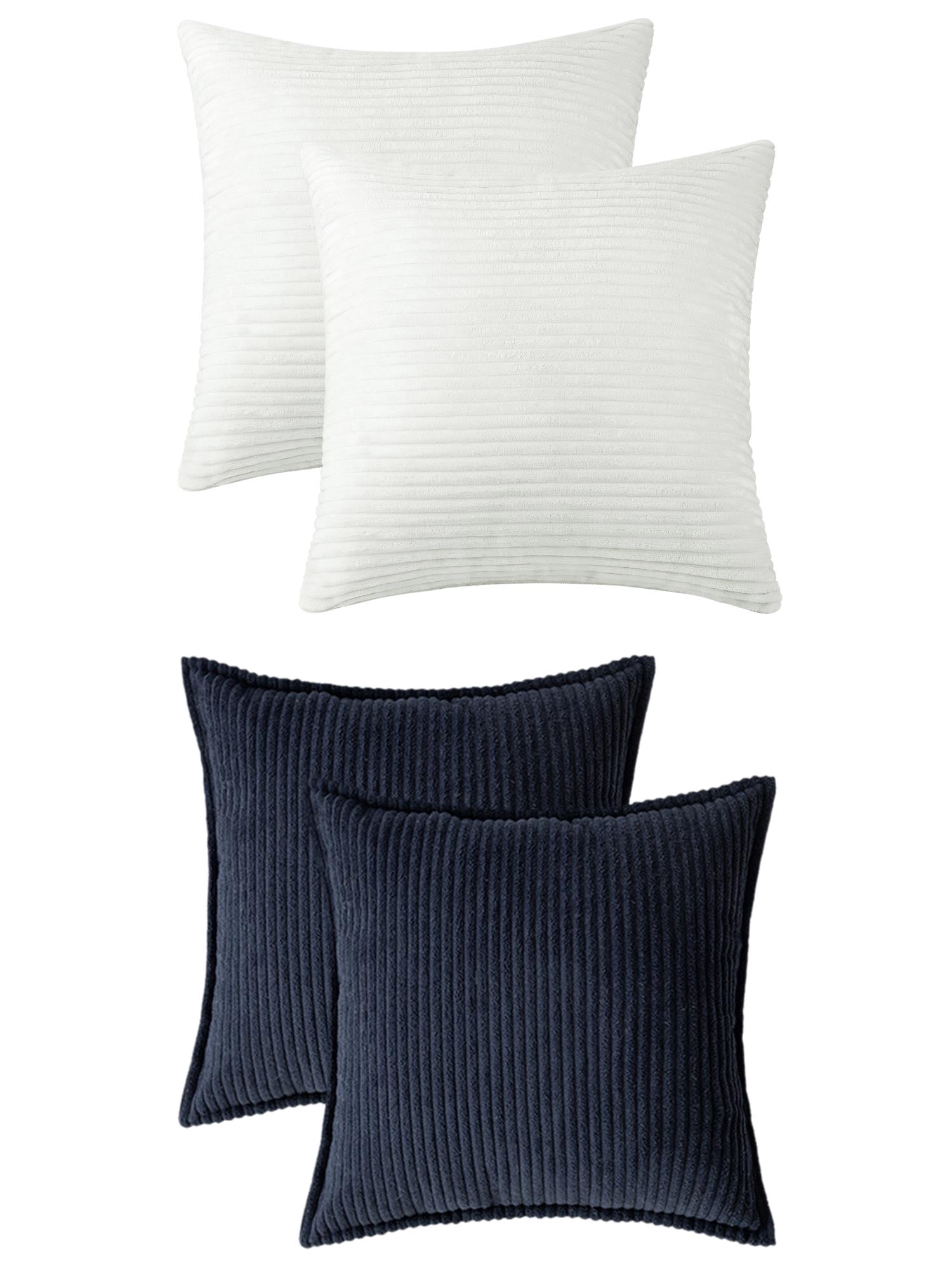 Unique Bargains 4 Pcs Striped Modern Couch Sofa Pillow Covers White/Navy Blue