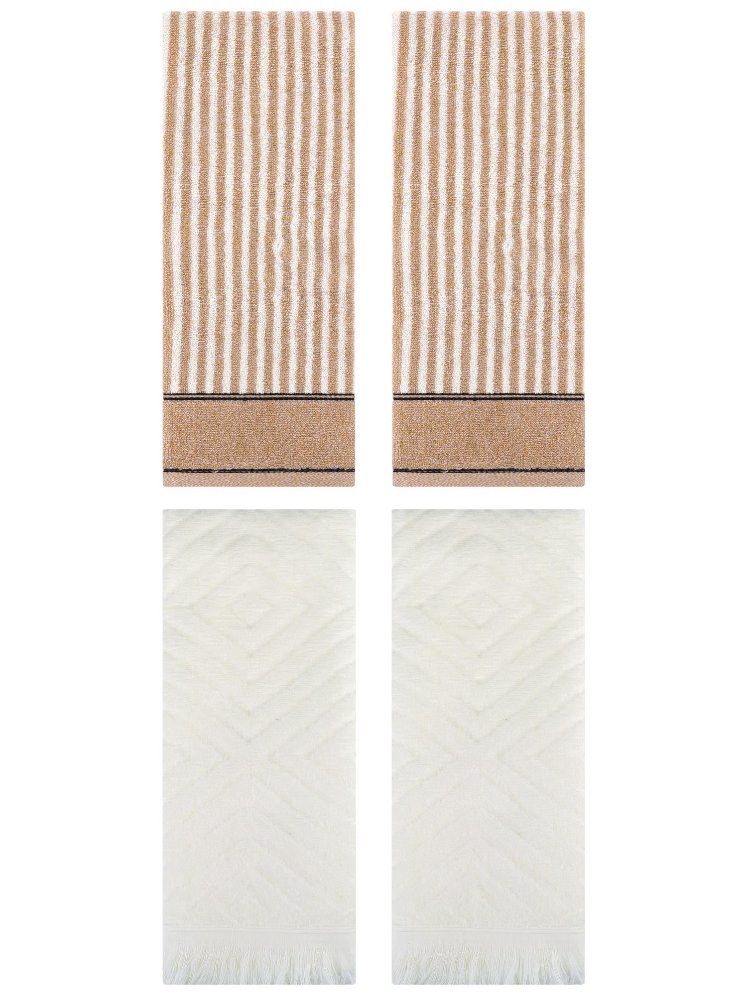 Unique Bargains 4 Pcs Striped Pattern Soft Hand Towels 13 x 29 Inch Brown/Beige