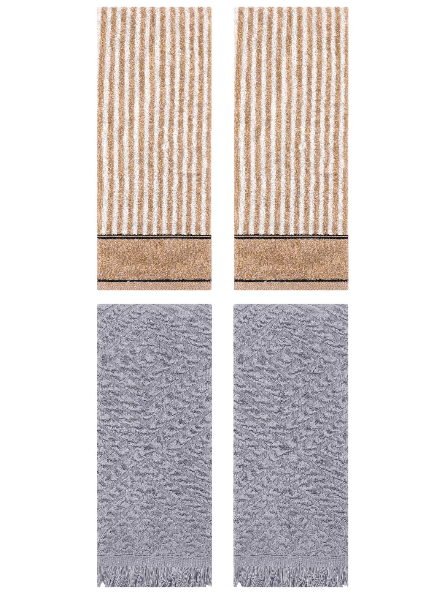 Unique Bargains 4 Pcs Striped Pattern Soft Hand Towels 13 x 29 Inch Brown/Grey