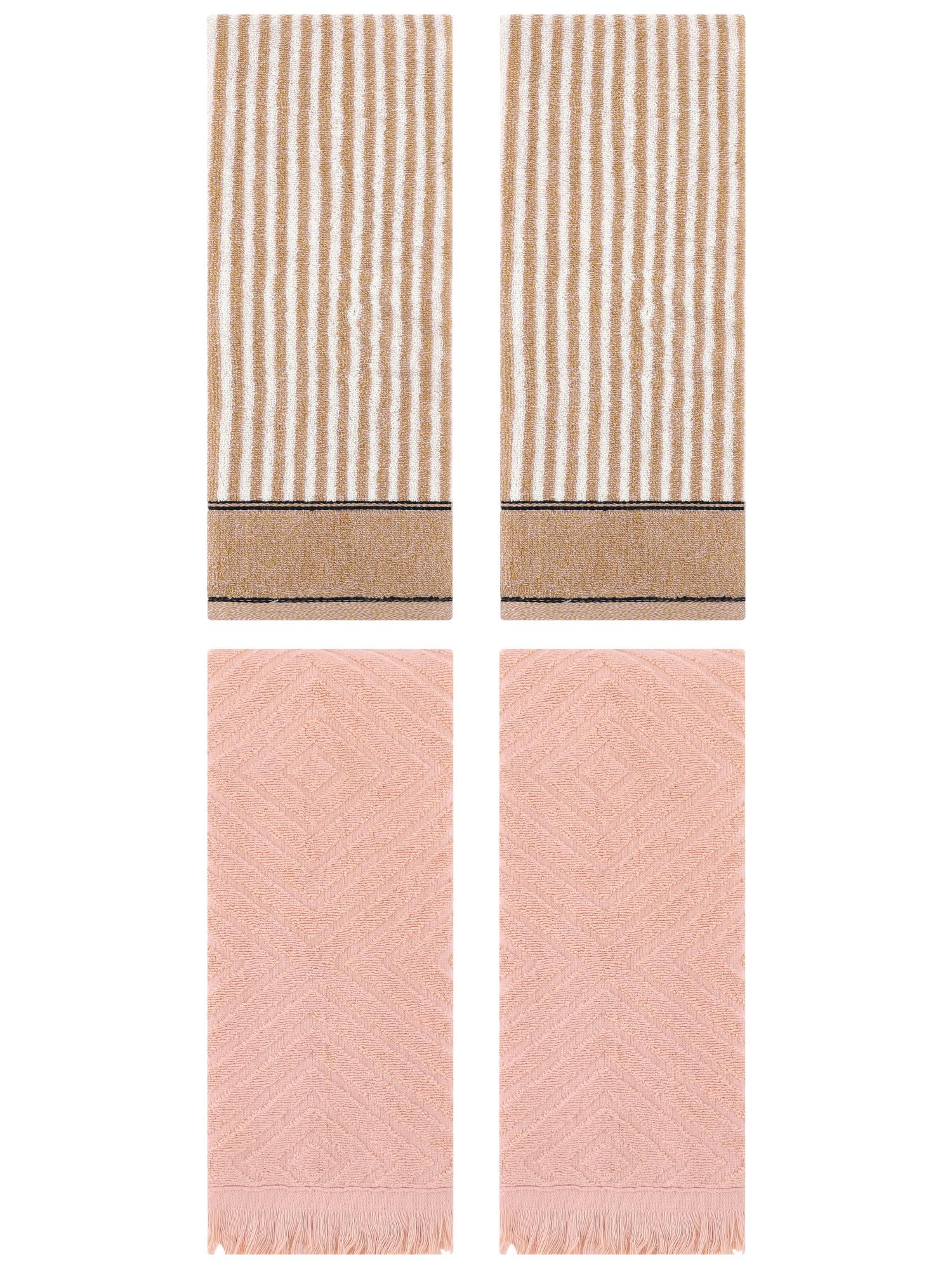 Unique Bargains 4 Pcs Striped Pattern Soft Hand Towels 13 x 29 Inch Brown/Orange