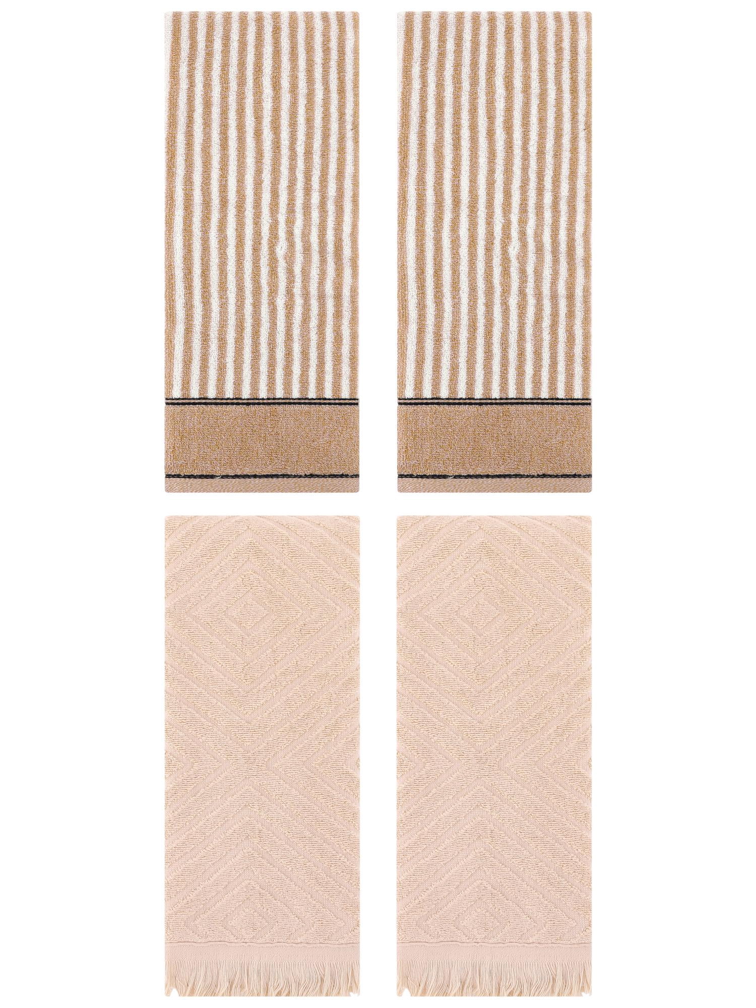 Unique Bargains 4 Pcs Striped Pattern Soft Hand Towels 13 x 29 Inch Brown