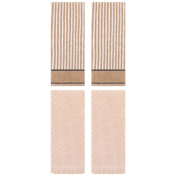 Unique Bargains 4 Pcs Striped Pattern Soft Hand Towels 13 x 29 Inch Brown