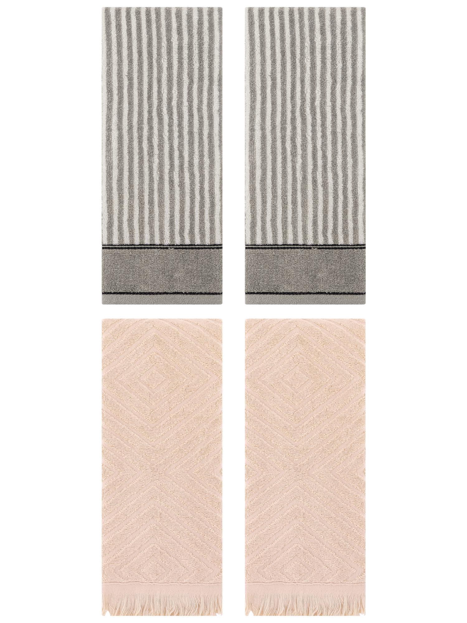 Unique Bargains 4 Pcs Striped Pattern Soft Hand Towels 13 x 29 Inch Grey/Brown