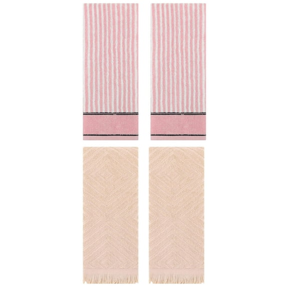 Unique Bargains 4 Pcs Striped Pattern Soft Hand Towels 13 x 29 Inch Pink/Brown