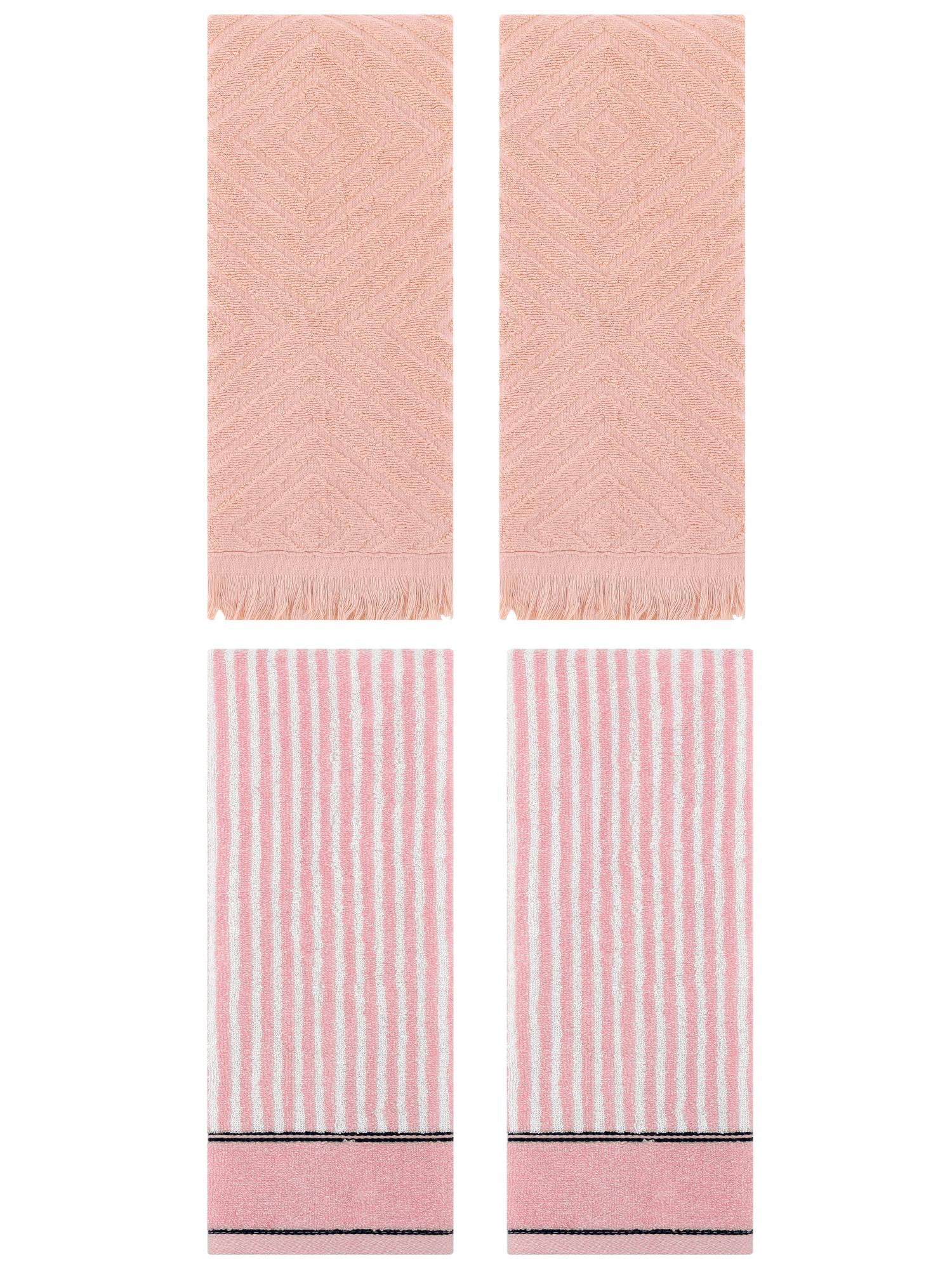 Unique Bargains 4 Pcs Striped Pattern Soft Hand Towels 13 x 29 Inch Pink/Orange