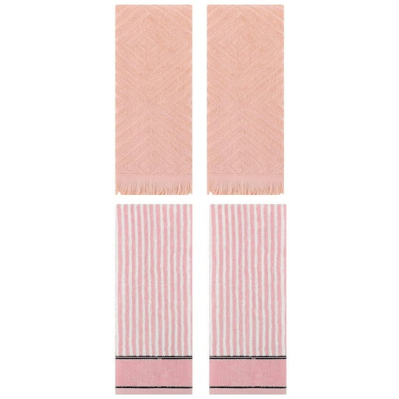 Unique Bargains 4 Pcs Striped Pattern Soft Hand Towels 13 x 29 Inch Pink/Orange