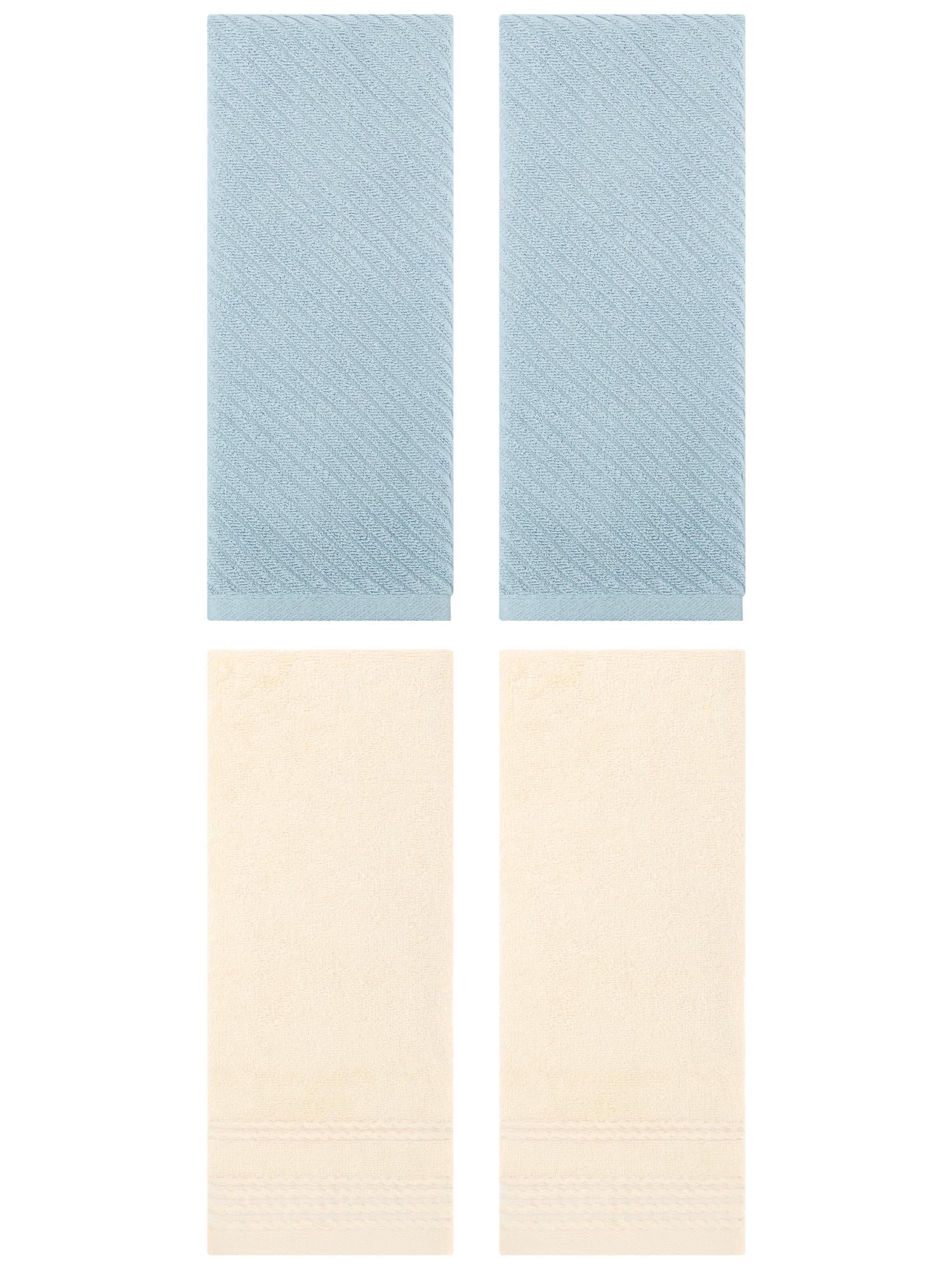 Unique Bargains 4 Pcs Striped Quick Drying Non-Linting Hand Towel 14" x 30" Beige/Blue