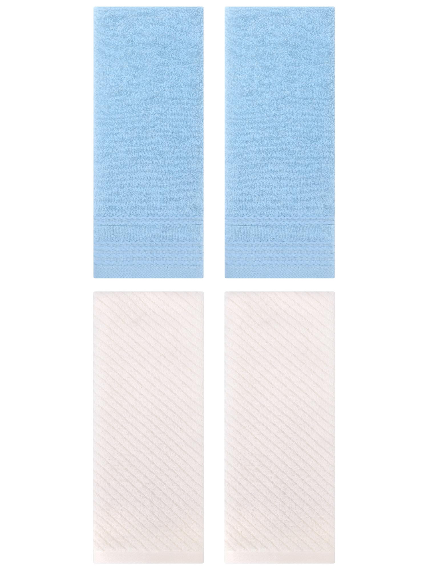 Unique Bargains 4 Pcs Striped Quick Drying Non-Linting Hand Towel 14" x 30" Blue/Beige
