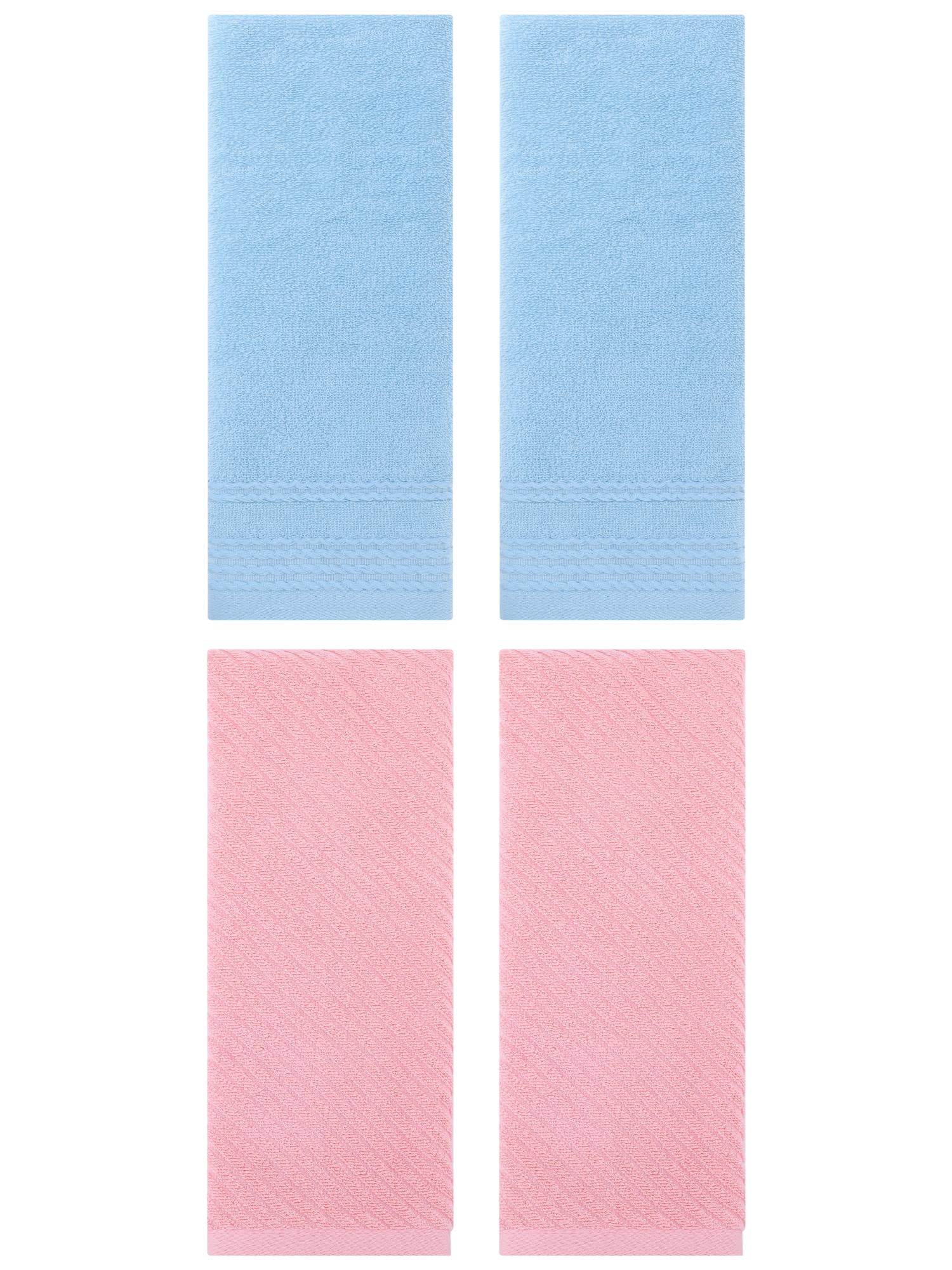 Unique Bargains 4 Pcs Striped Quick Drying Non-Linting Hand Towel 14" x 30" Blue/Pink