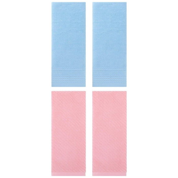 Unique Bargains 4 Pcs Striped Quick Drying Non-Linting Hand Towel 14" x 30" Blue/Pink