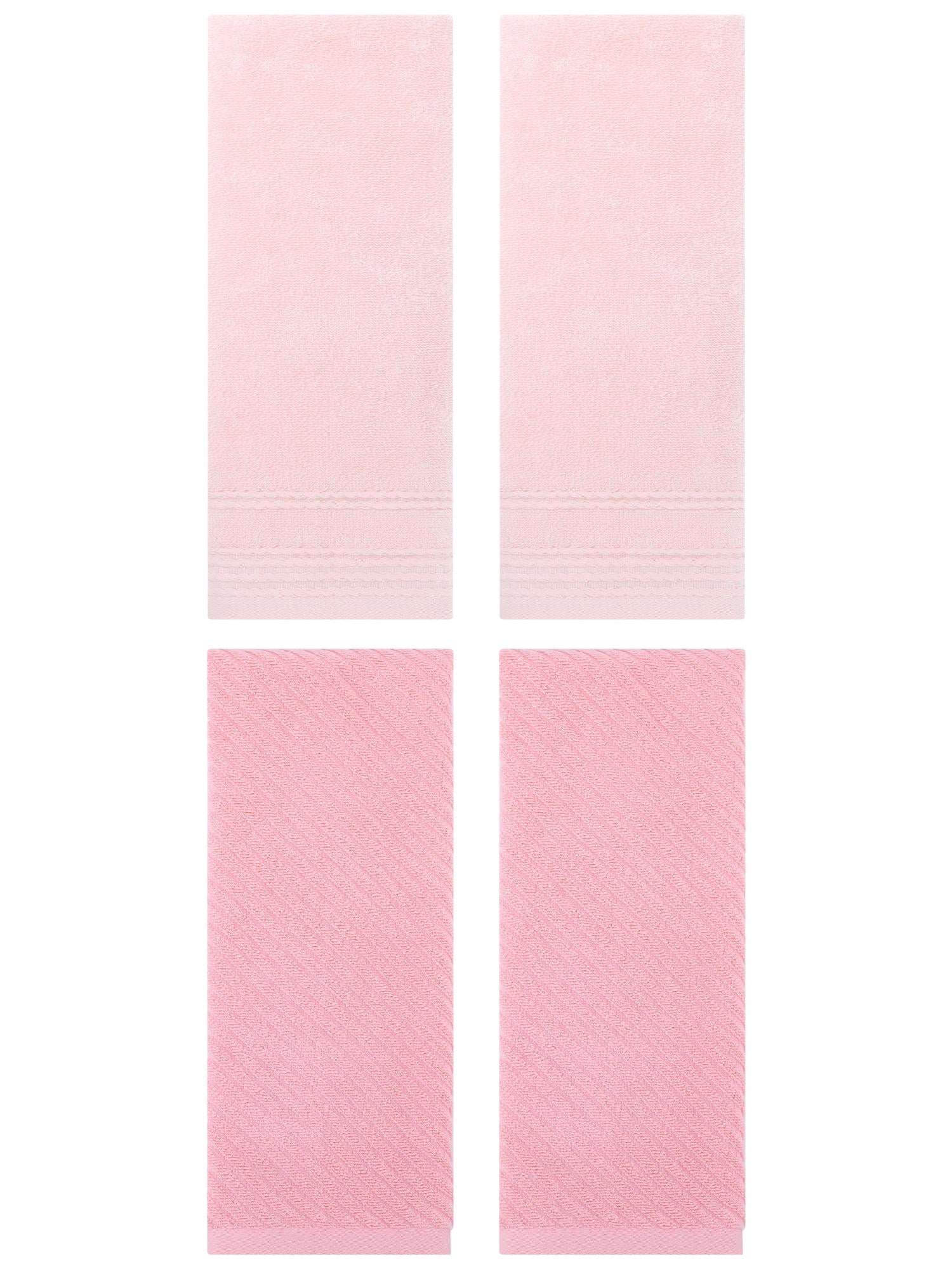 Unique Bargains 4 Pcs Striped Quick Drying Non-Linting Hand Towel 14" x 30" Pink