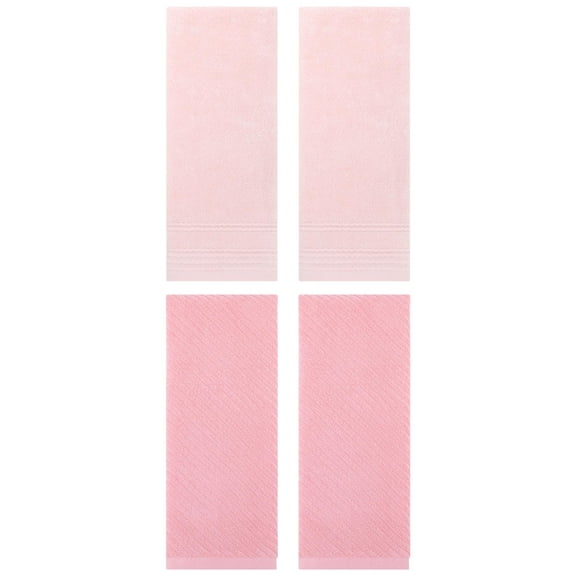 Unique Bargains 4 Pcs Striped Quick Drying Non-Linting Hand Towel 14" x 30" Pink