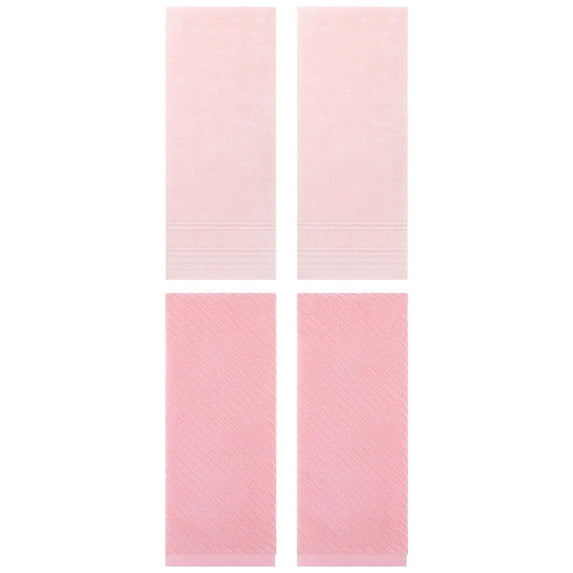 Unique Bargains 4 Pcs Striped Quick Drying Non-Linting Hand Towel 14" x 30" Pink
