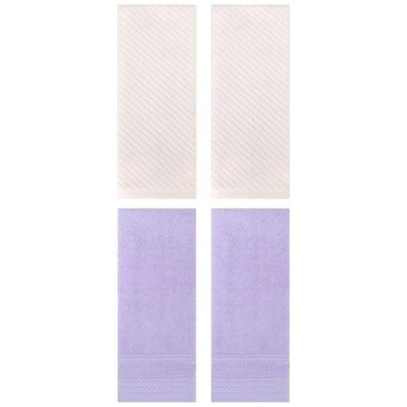 Unique Bargains 4 Pcs Striped Quick Drying Non-Linting Hand Towel 14" x 30" Purple/Beige