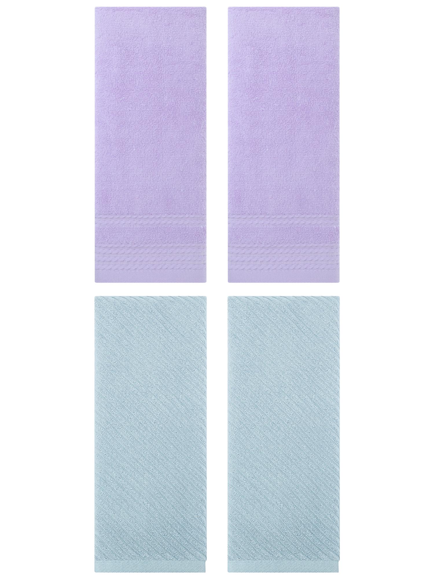 Unique Bargains 4 Pcs Striped Quick Drying Non-Linting Hand Towel 14" x 30" Purple/Blue