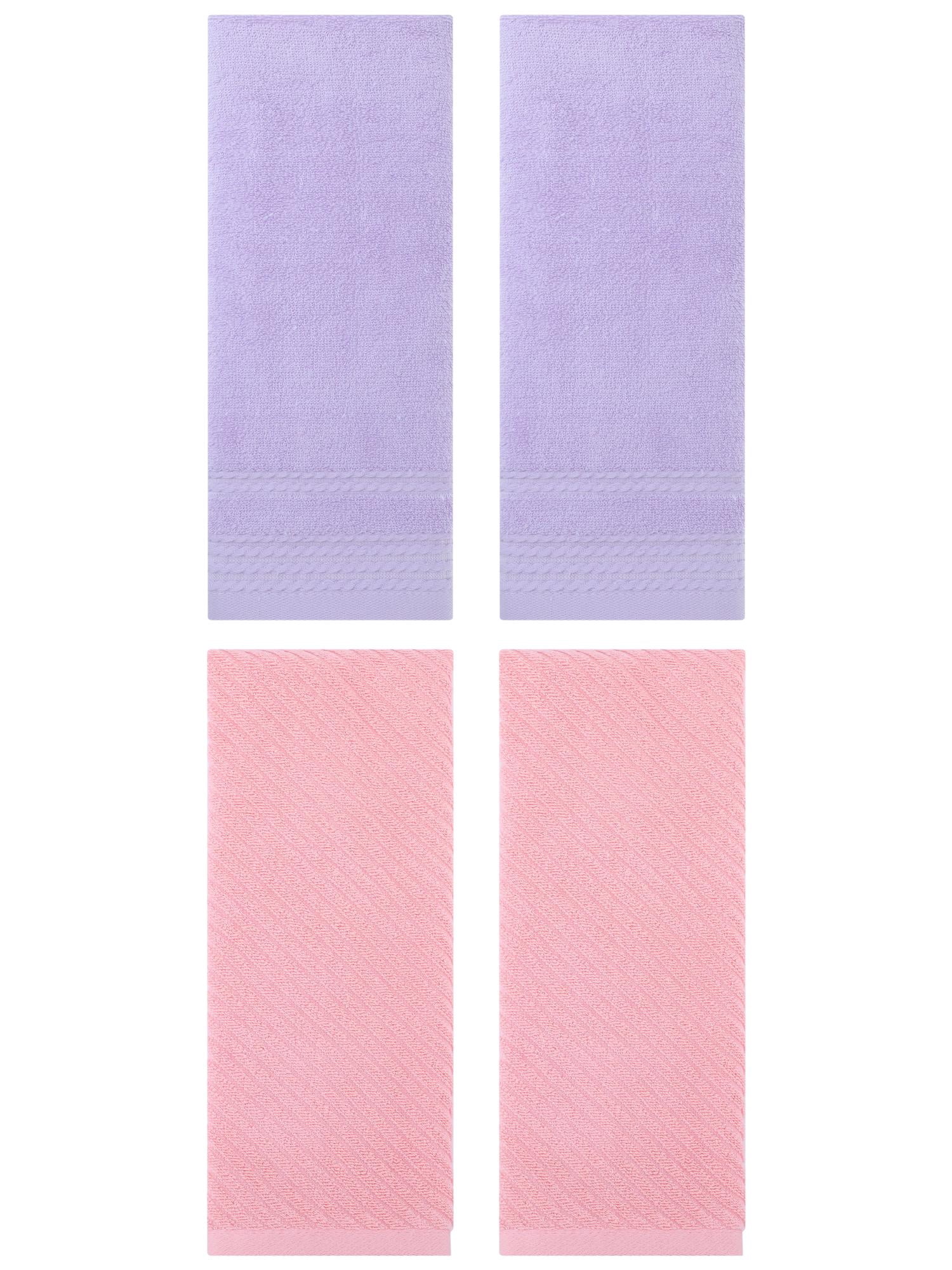 Unique Bargains 4 Pcs Striped Quick Drying Non-Linting Hand Towel 14" x 30" Purple/Pink