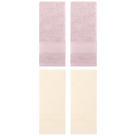 Unique Bargains 4 Pcs Striped Quick Drying Non-Linting Hand Towel Beige/Light Pink