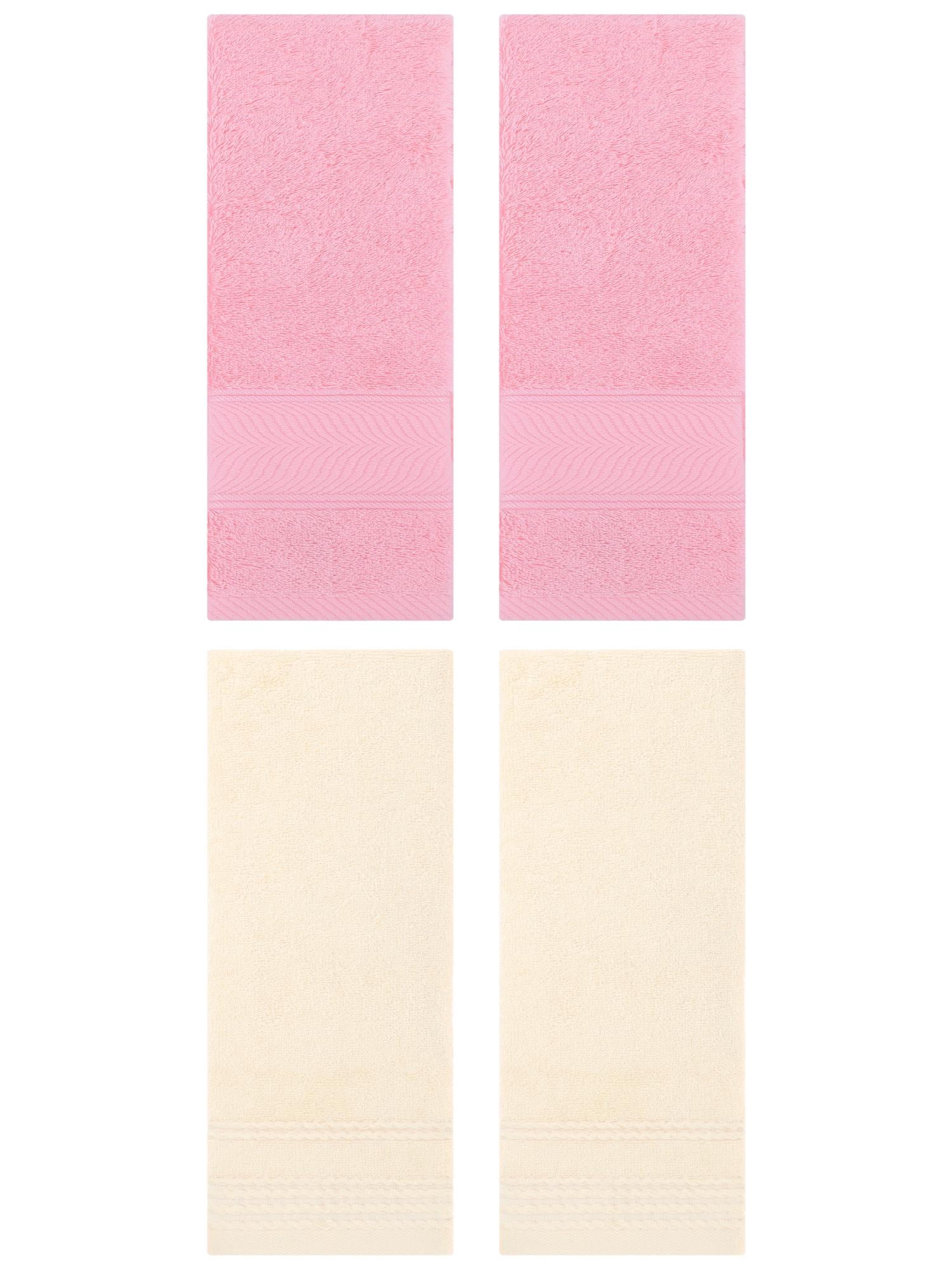 Unique Bargains 4 Pcs Striped Quick Drying Non-Linting Hand Towel Beige/Pink