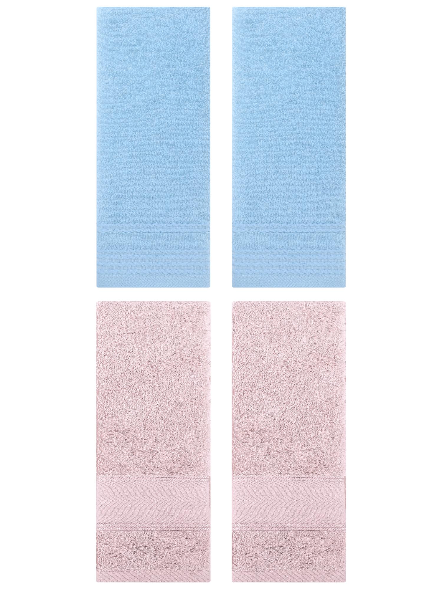 Unique Bargains 4 Pcs Striped Quick Drying Non-Linting Hand Towel Blue/Light Pink