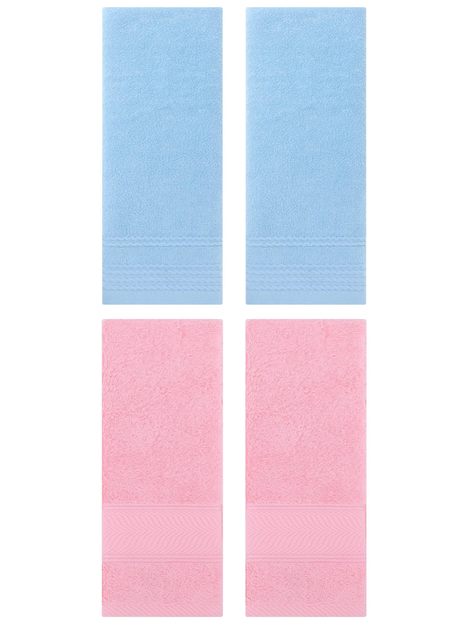 Unique Bargains 4 Pcs Striped Quick Drying Non-Linting Hand Towel Blue/Pink