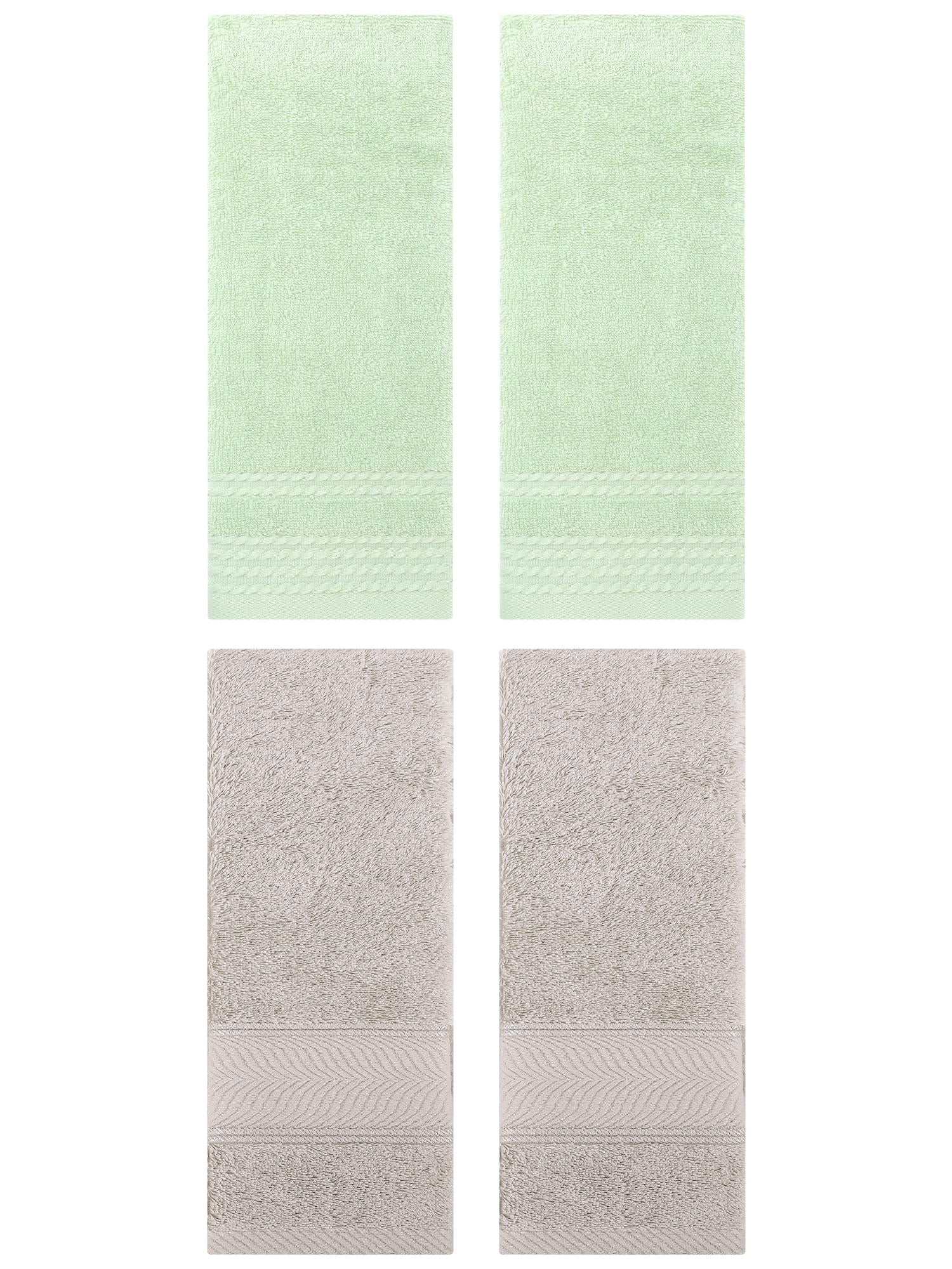Unique Bargains 4 Pcs Striped Quick Drying Non-Linting Hand Towel Green/Light Brown