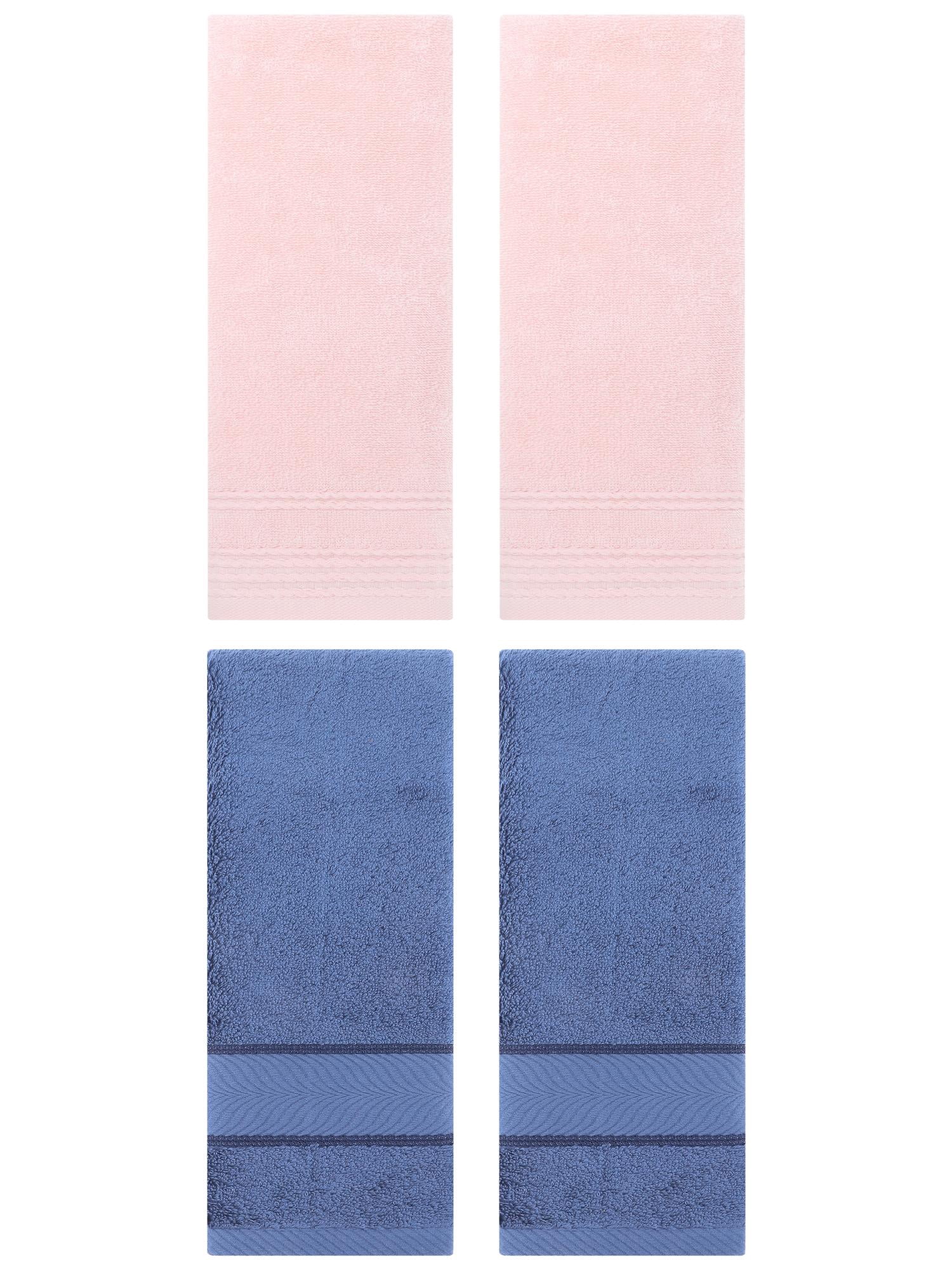 Unique Bargains 4 Pcs Striped Quick Drying Non-Linting Hand Towel Pink/Light Blue
