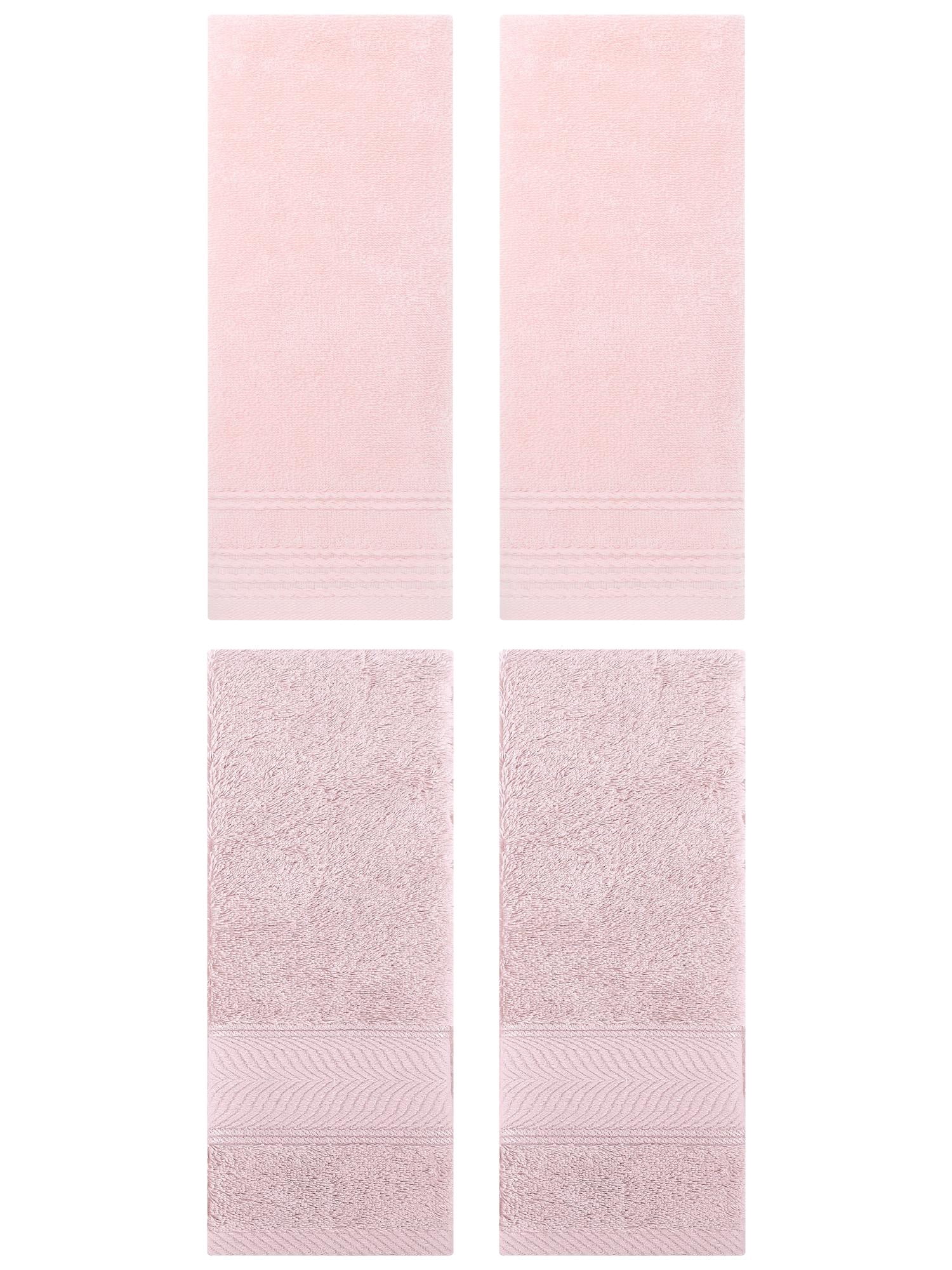Unique Bargains 4 Pcs Striped Quick Drying Non-Linting Hand Towel Pink/Light Pink