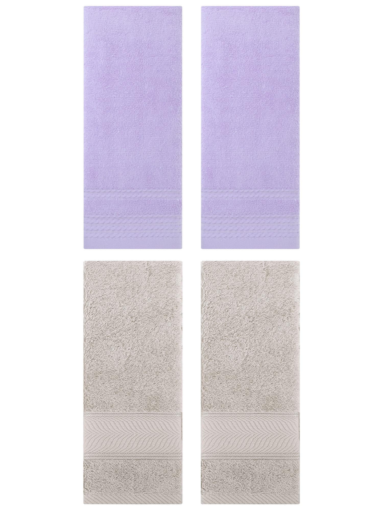 Unique Bargains 4 Pcs Striped Quick Drying Non-Linting Hand Towel Purple/Light Brown