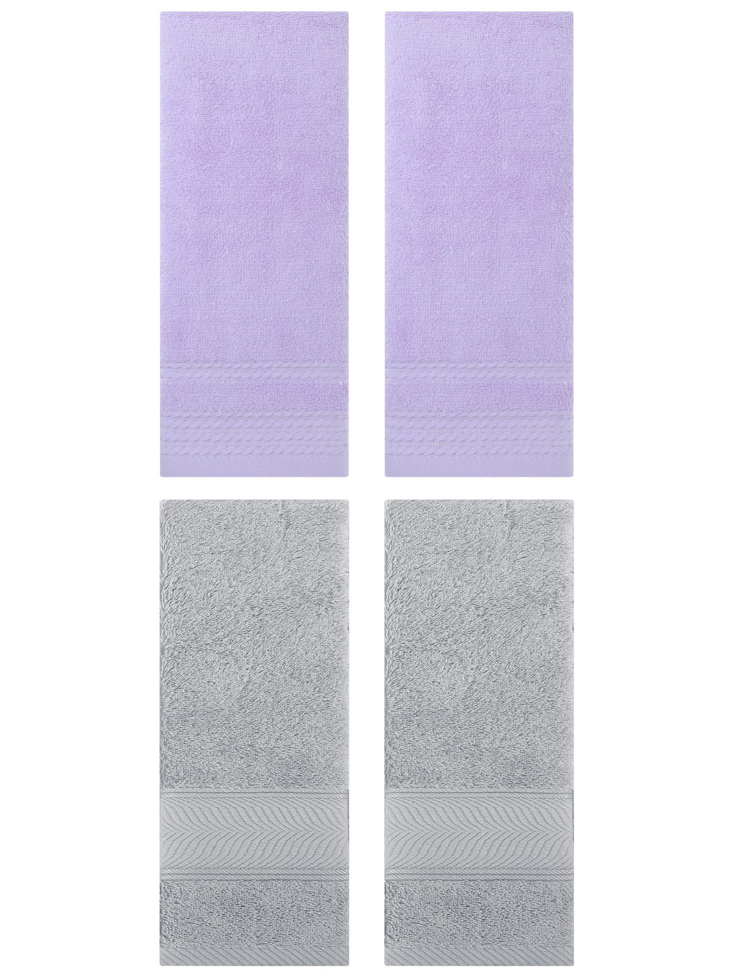 Unique Bargains 4 Pcs Striped Quick Drying Non-Linting Hand Towel Purple/Light Grey