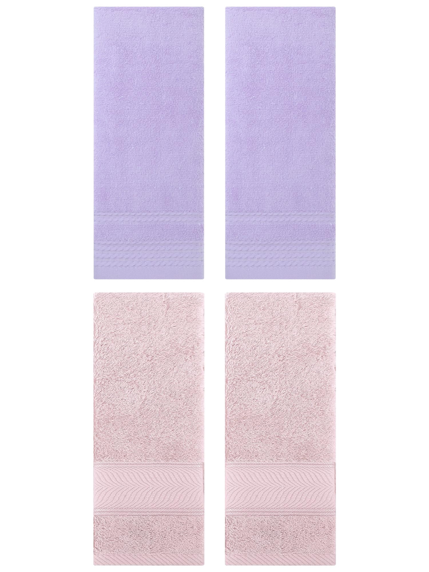 Unique Bargains 4 Pcs Striped Quick Drying Non-Linting Hand Towel Purple/Light Pink