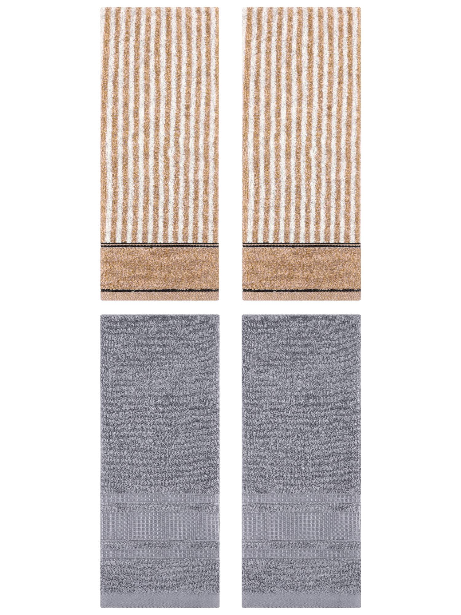 Unique Bargains 4 Pcs Striped Soft Cotton Hand Towels 13 x 29 Inch Brown/Grey