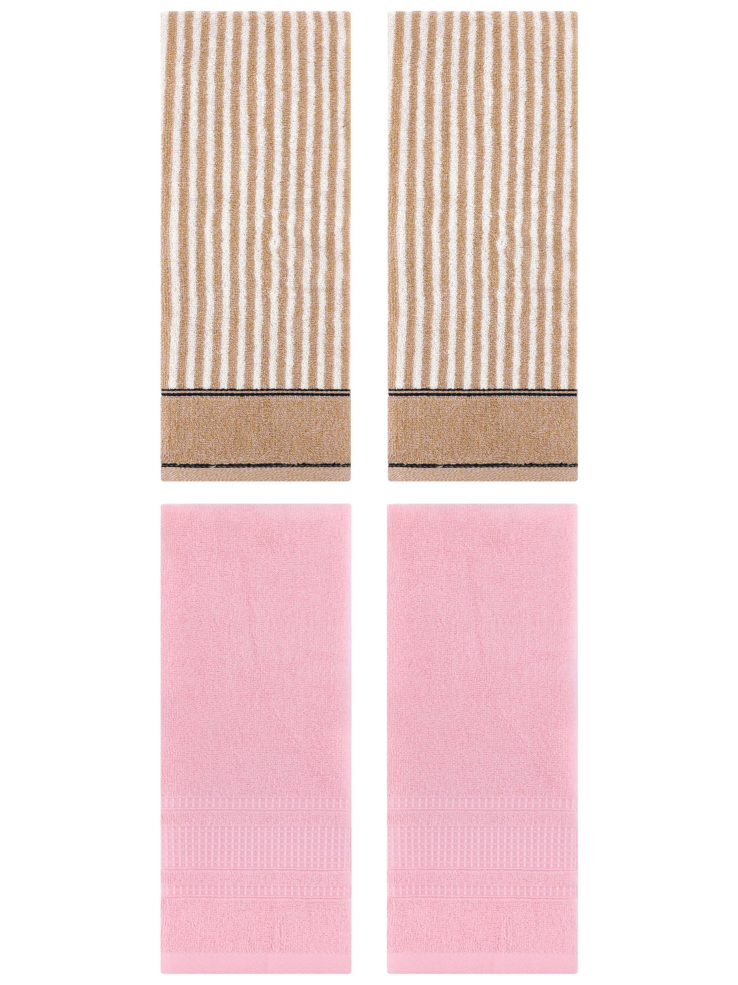 Unique Bargains 4 Pcs Striped Soft Cotton Hand Towels 13 x 29 Inch Brown/Pink