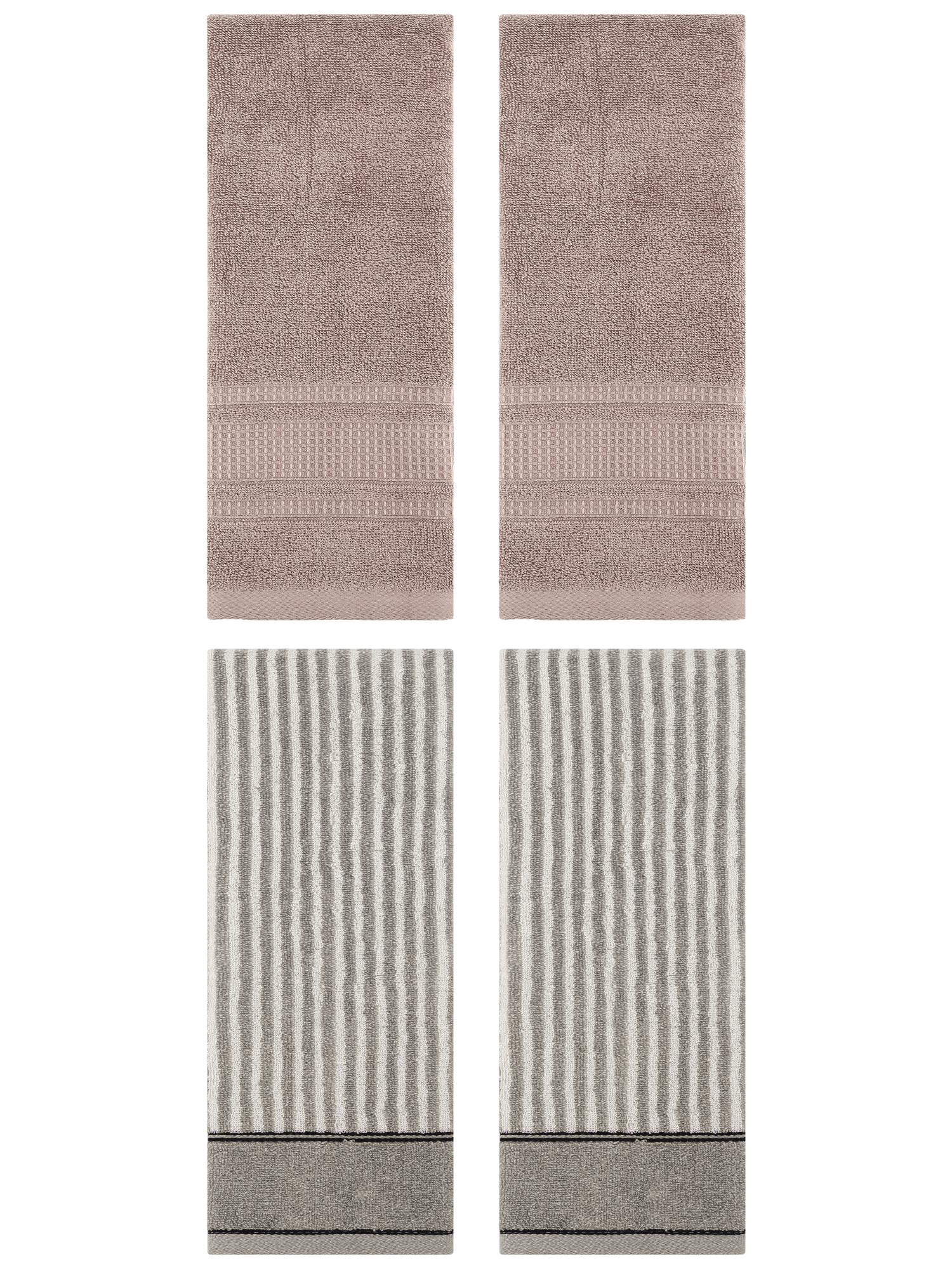 Unique Bargains 4 Pcs Striped Soft Cotton Hand Towels 13 x 29 Inch Grey/Brown