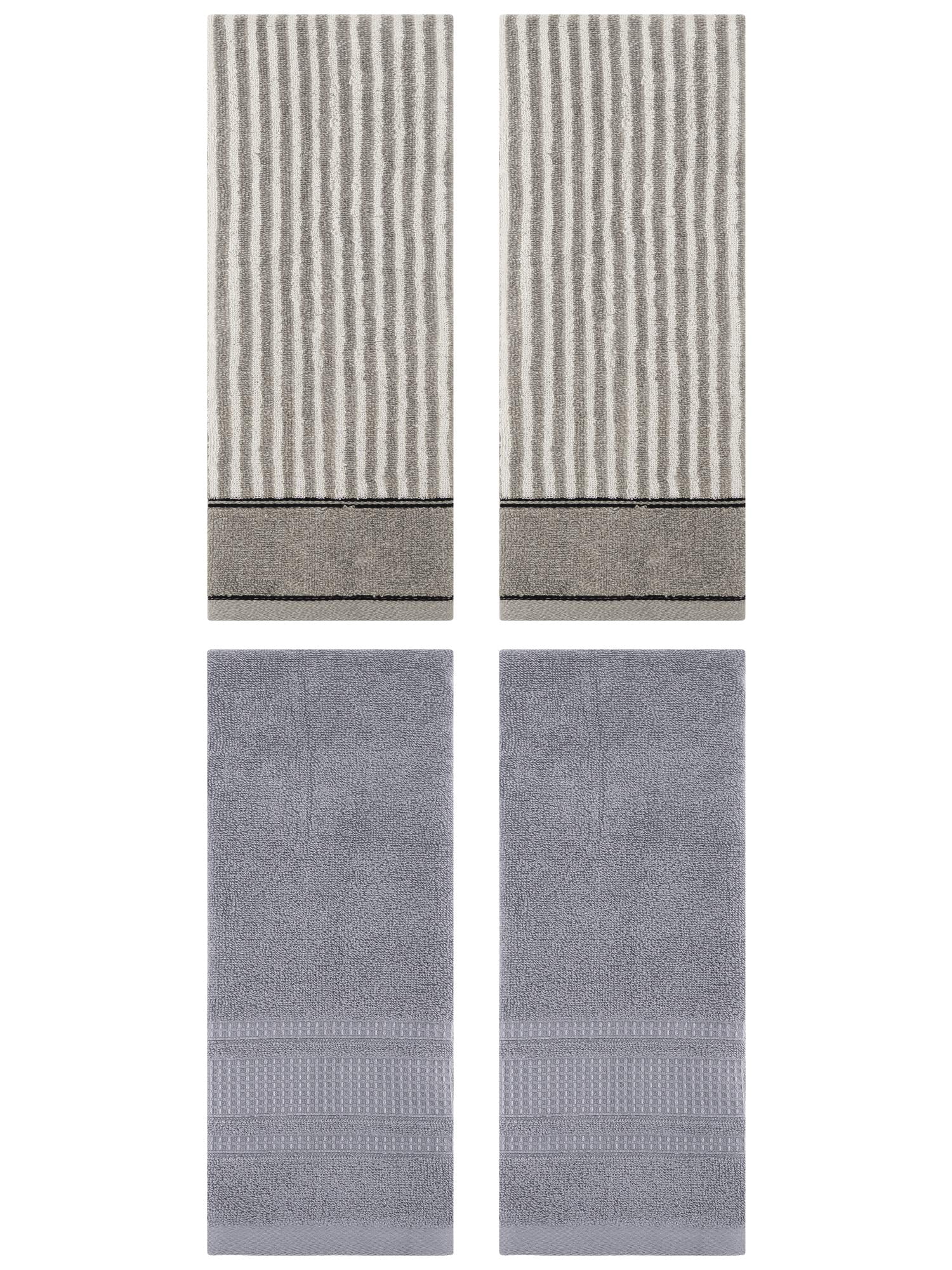 Unique Bargains 4 Pcs Striped Soft Cotton Hand Towels 13 x 29 Inch Grey