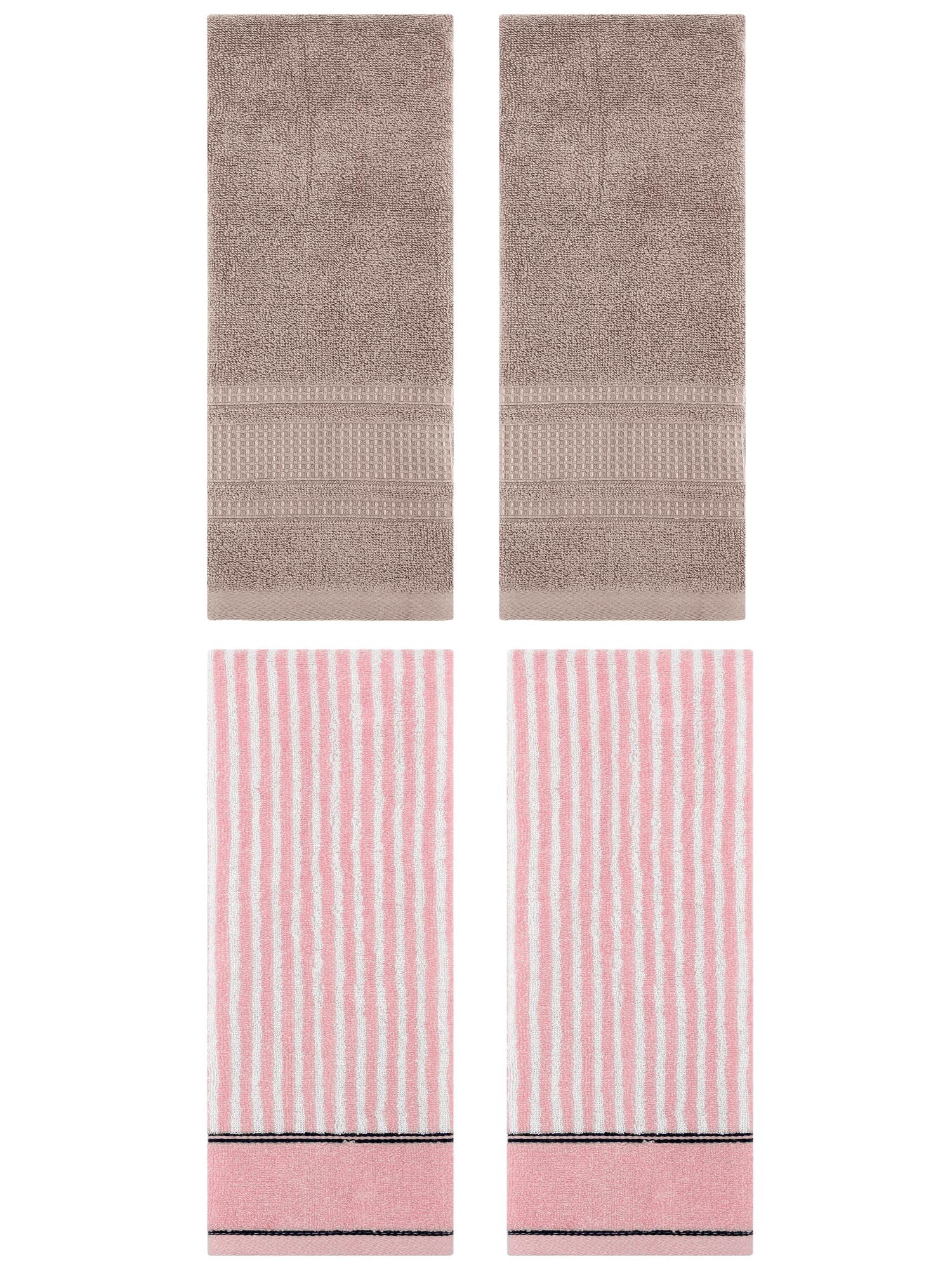 Unique Bargains 4 Pcs Striped Soft Cotton Hand Towels 13 x 29 Inch Pink/Brown