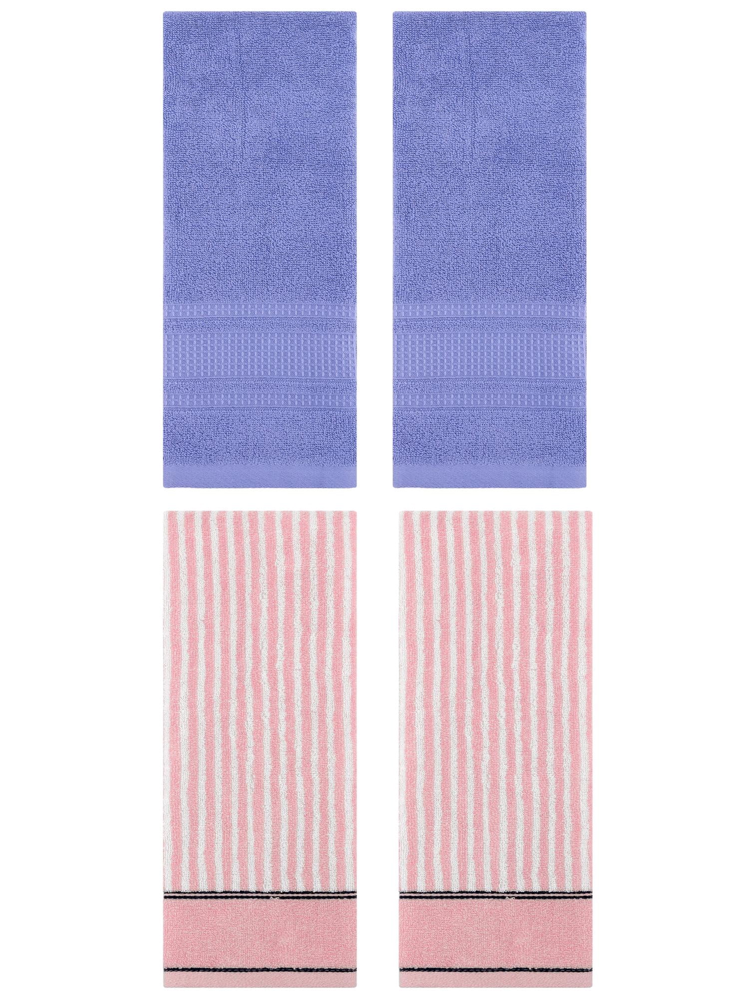 Unique Bargains 4 Pcs Striped Soft Cotton Hand Towels 13 x 29 Inch Pink/Dark Blue